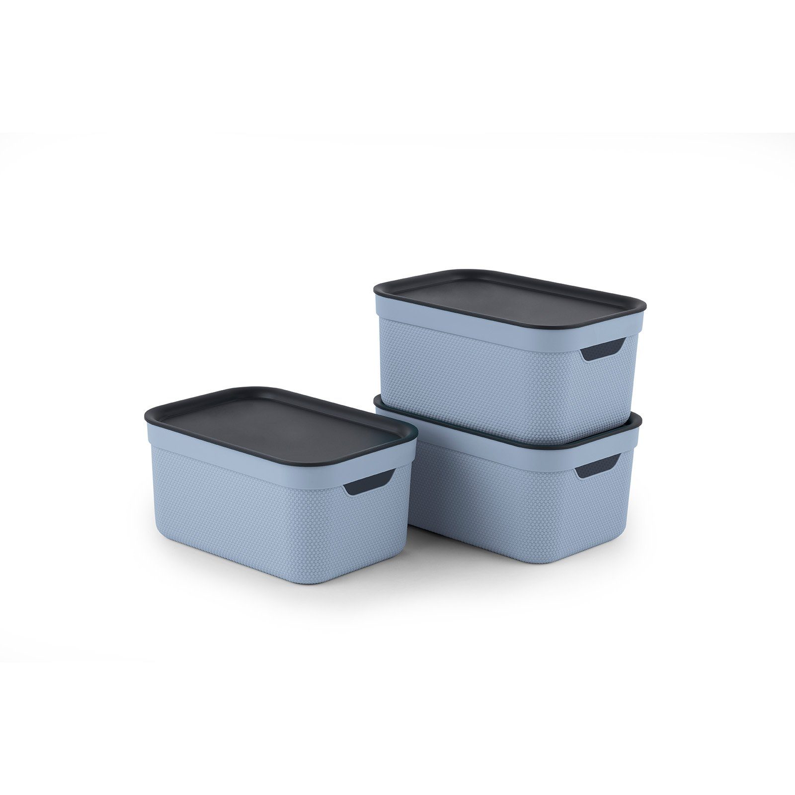 ROTHO Aufbewahrungsbox Jive Dekobox 3er-Set Aufbewahrungskorb mit Blue ged. 5l Fog Deckel (Aufbewahrungsset, 3er-Set)
