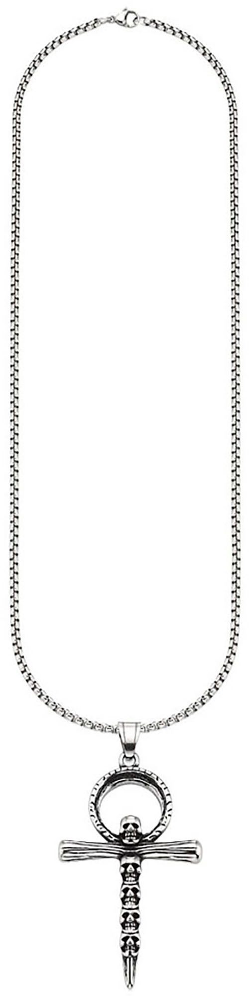 Bruno Banani Kette mit Anhänger Schmuck Geschenk Halsschmuck Anhänger Kreuz mit Totenköpfe-Design