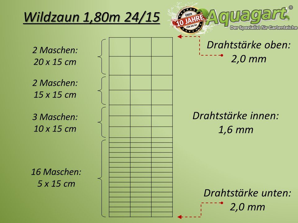 Aquagart Wildzaun 50m Wildzaun Forstzaun Weidezaun Drahtzaun 180/24/15, (1-St)