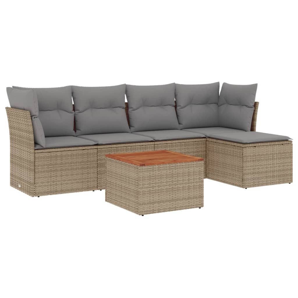 Gartenlounge-Set 6-tlg. Garten-Sofagarnitur mit Kissen Beige Poly Rattan