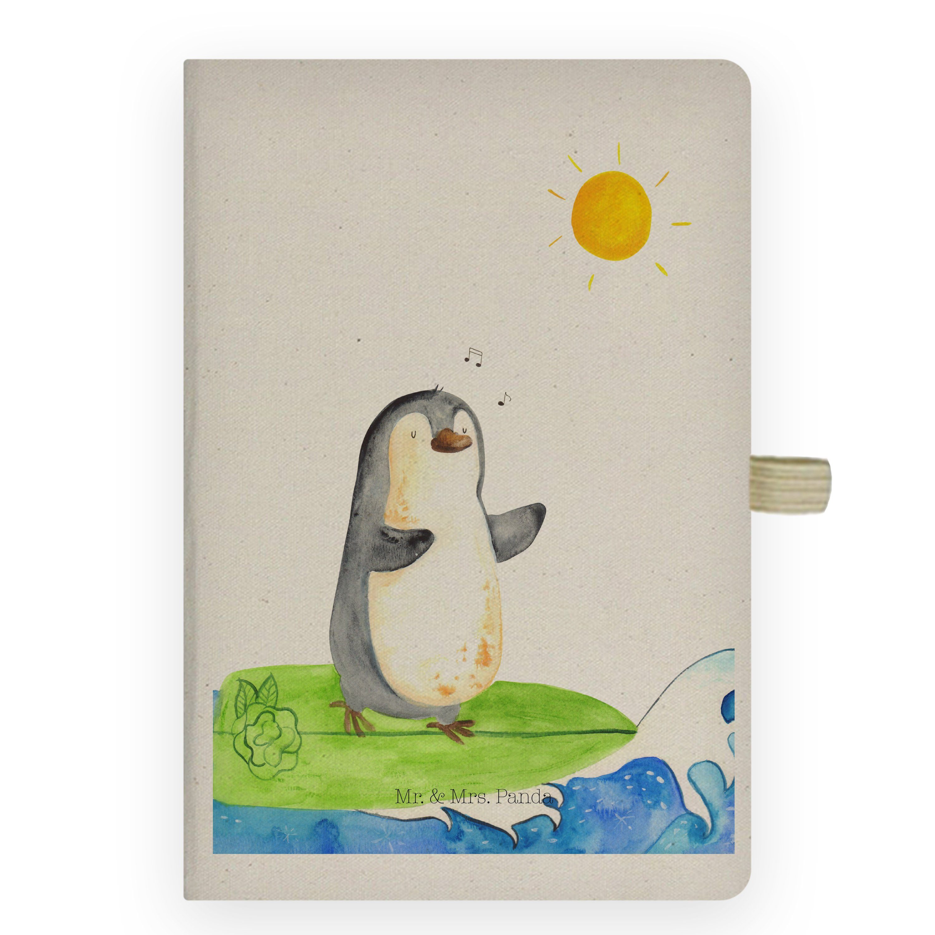 Mr. & Mrs. Panda Notizbuch Pinguin Surfer - Transparent - Geschenk, Journal, Urlaub, motiviert, Mr. & Mrs. Panda