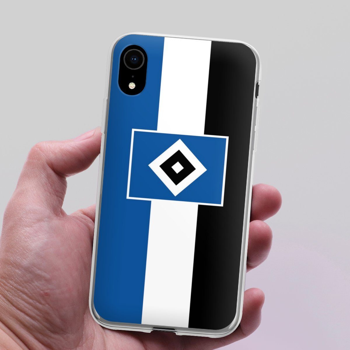 DeinDesign Handyhülle HSV Streifen Hamburger SV HSV Streifen - Blau-Weiß-Schwarz, Apple iPhone Xr Silikon Hülle Bumper Case Handy Schutzhülle