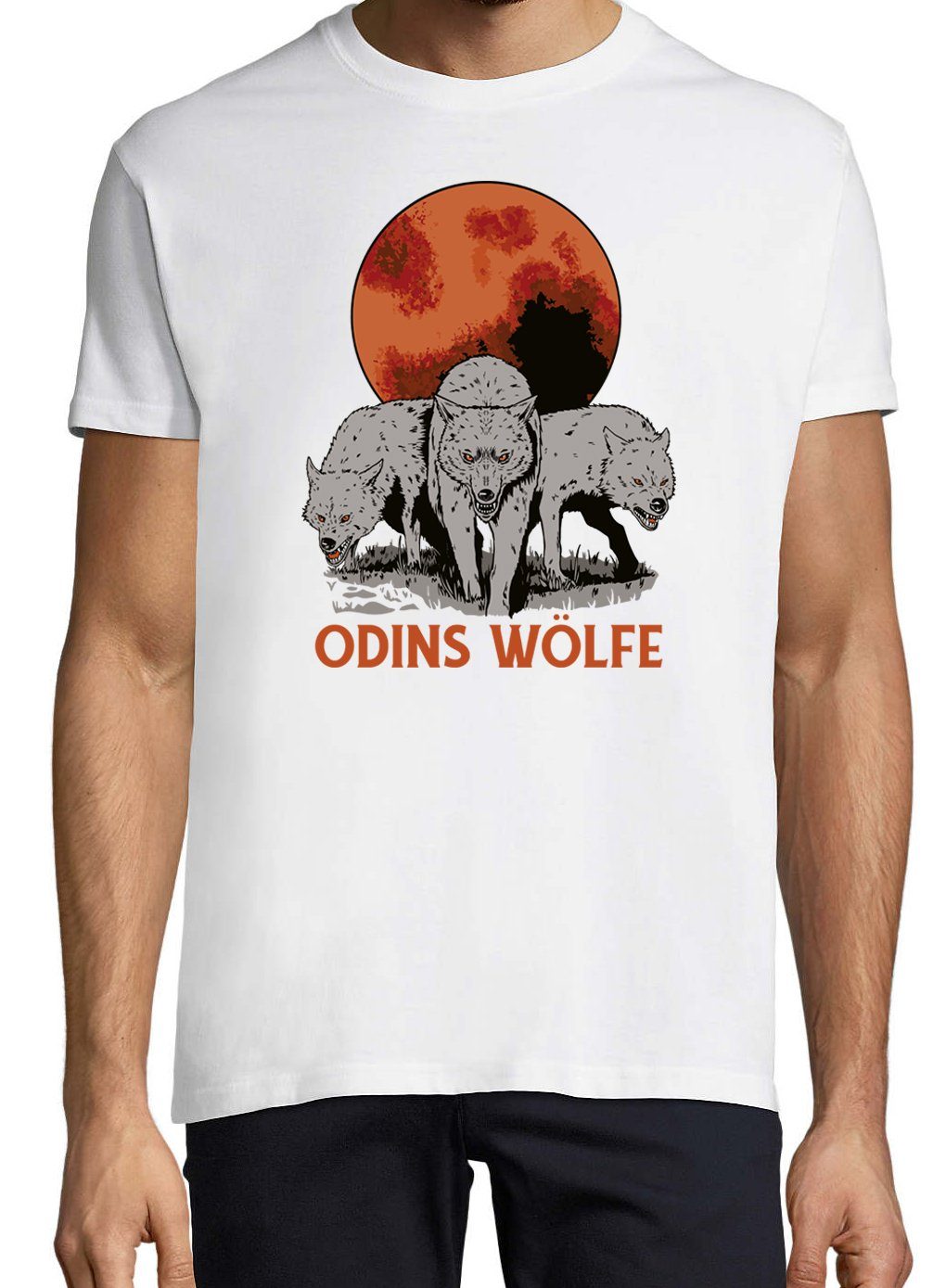 mit Herren Frontprint Odins Weiß Wölfe Designz trendigem Youth T-Shirt Shirt