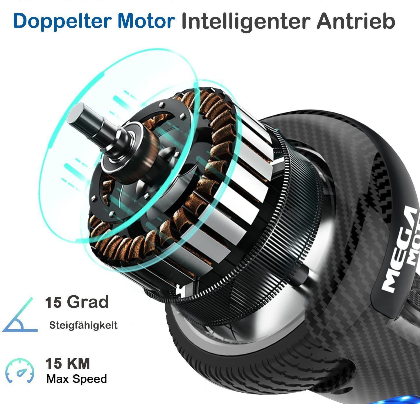 Mega Motion Balance Scooter 6,5 Zoll Hoverboard mit 350W motor und LED lichter, 13.00 km/h, mit Integrierter Bluetooth-Player,Geschenke für Kinder