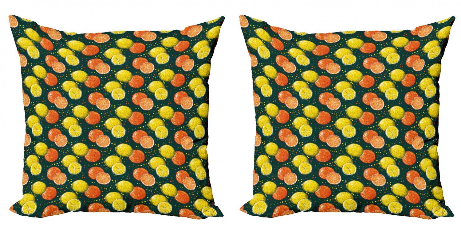 (2 Digitaldruck, Modern Accent Zitronen Hand Kissenbezüge Orangen gezeichnet Doppelseitiger und Stück), Obst Abakuhaus