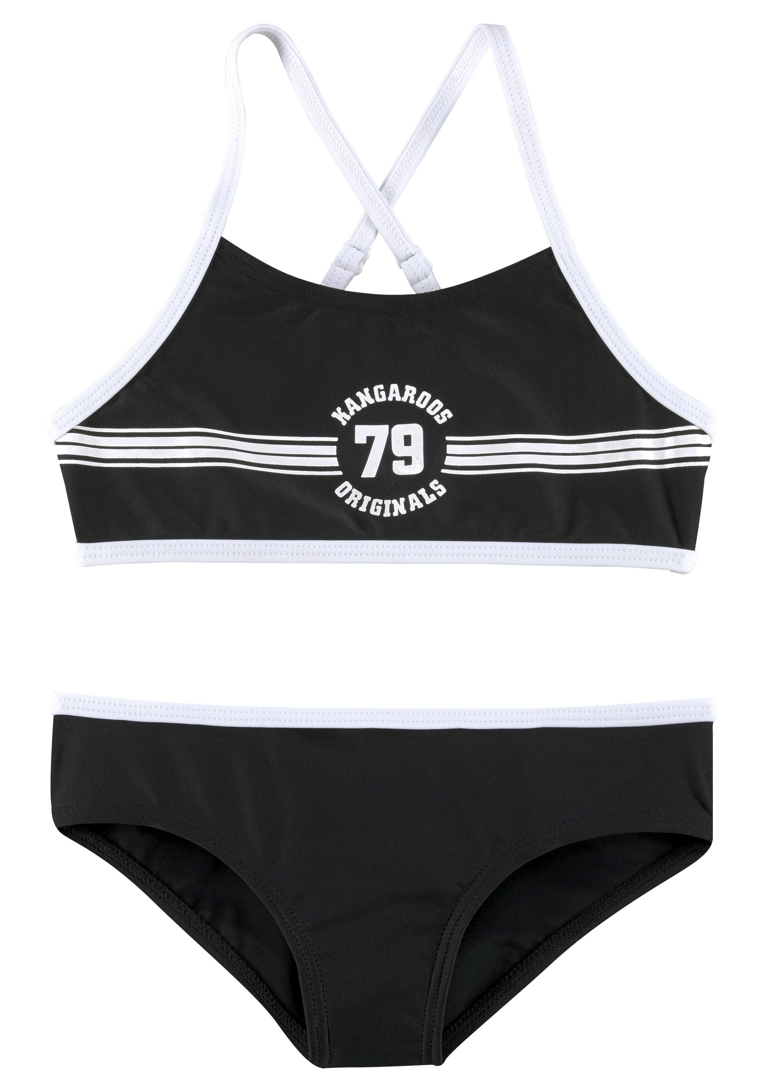 KangaROOS Bustier-Bikini sportlichem Sporty schwarz Frontdruck mit