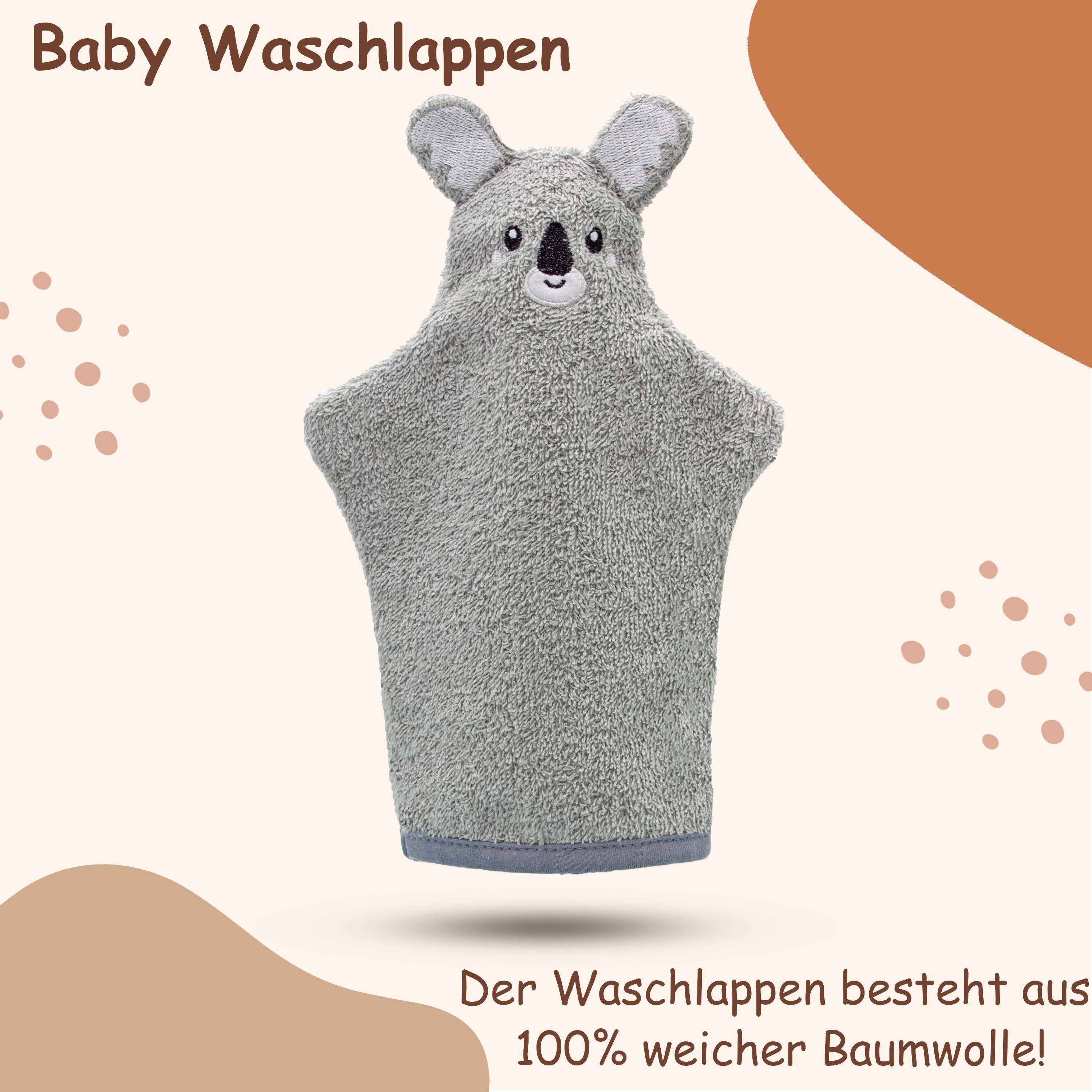 Babykajo + Karton, + Baby Koala 3-tlg) Waschlappen Kapuzenhandtuch Neugeborenen-Geschenkset (mit Babydecke