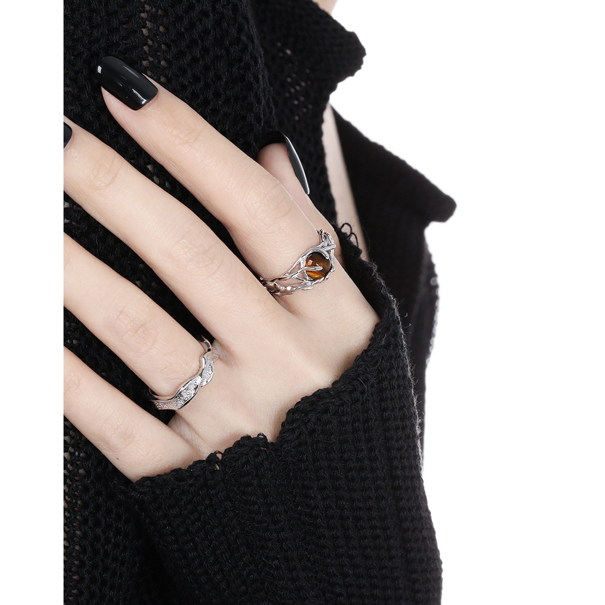 KARMA Fingerring Damenring Tigerauge Ring Silber925 Sterlingsilber (Geschenk Frauen, Damenschmuck Damen), Weiß oder Braun verstellbar modern