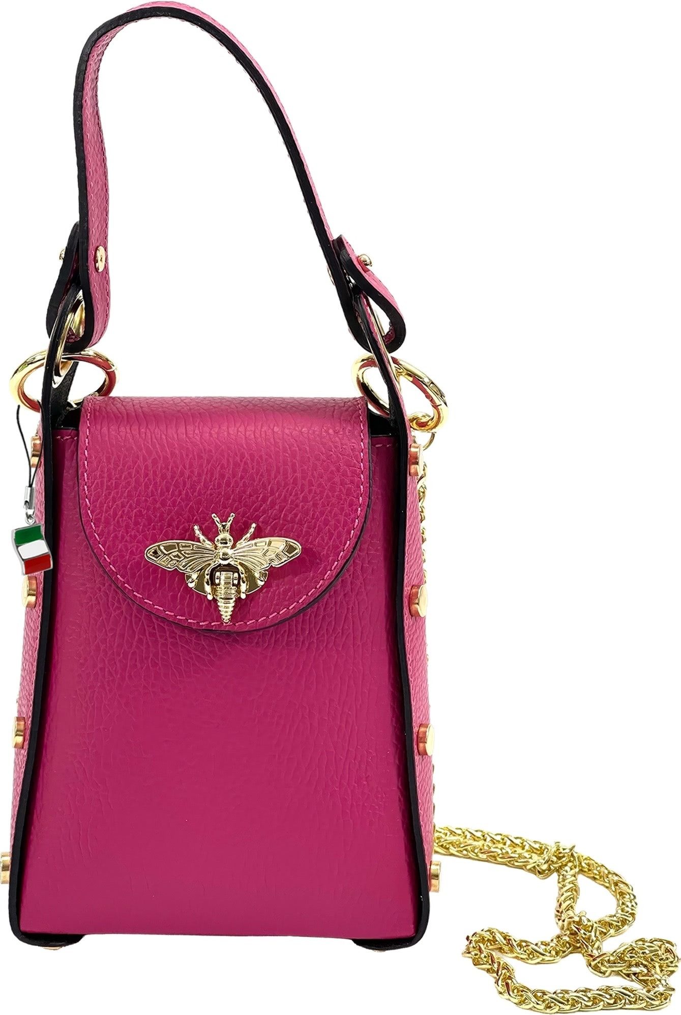 FLORENCE Umhängetasche Florence Biene Damen Handtasche Echtleder (Umhängetasche), Damen Umhängetasche Leder, fuchsia, pink ca. 13cm x ca. 18cm hoch
