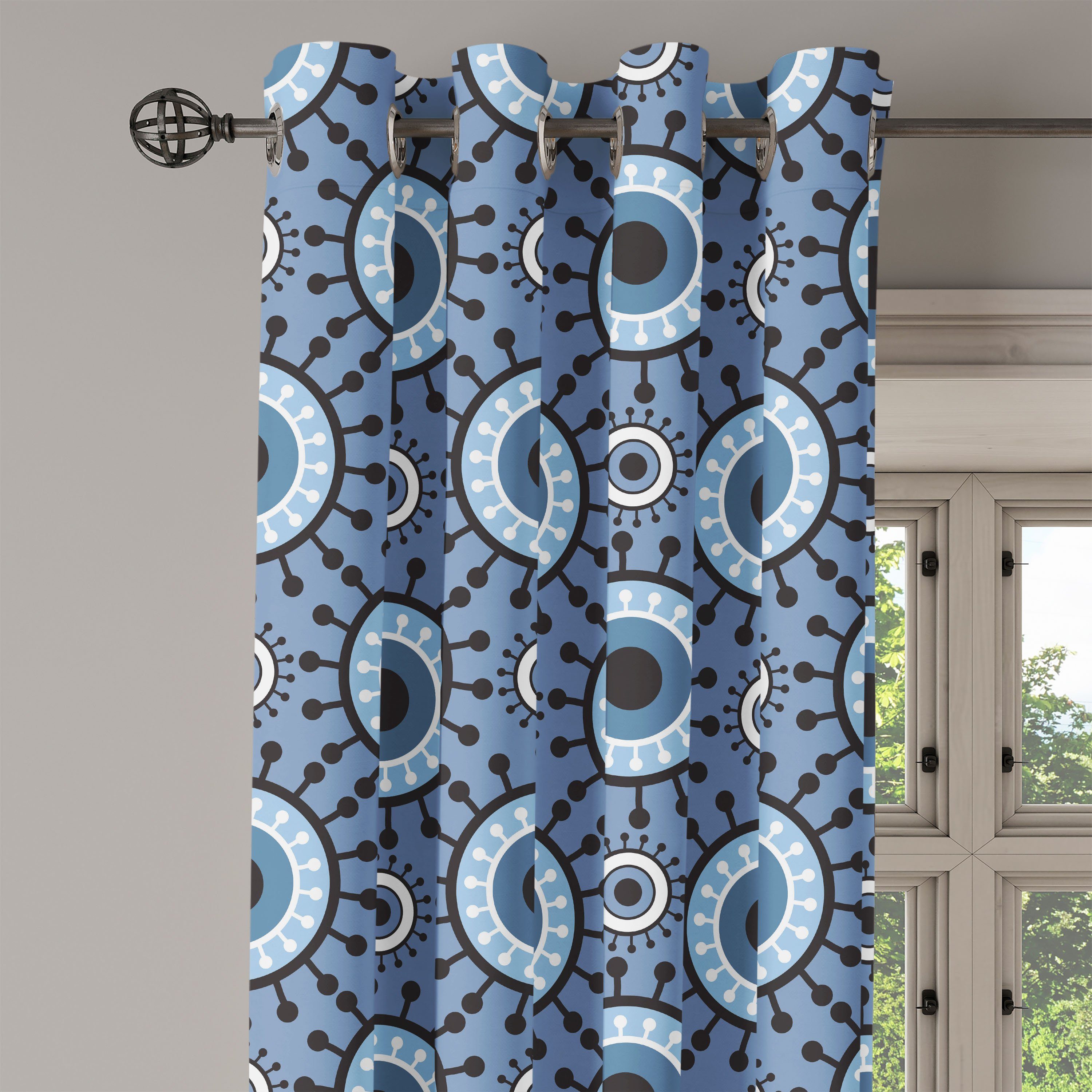 für Kreise Schlafzimmer Dekorative 2-Panel-Fenstervorhänge Abakuhaus, Blau Gardine und weiß floral Wohnzimmer,