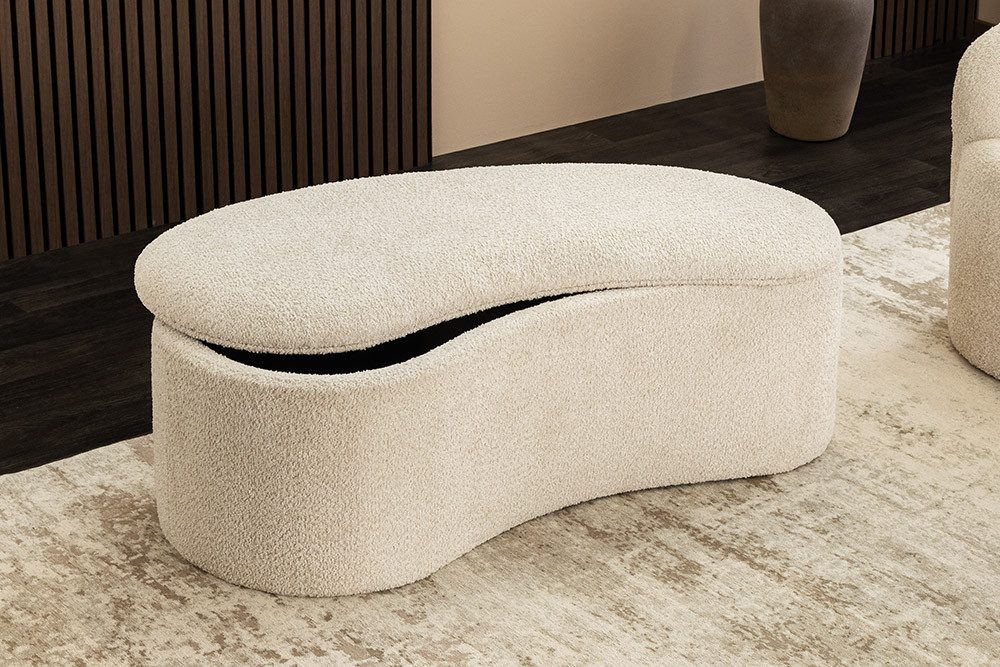 riess-ambiente Sitzbank ELEMENTAL 120cm champagner beige – Feinstrick Bouclé-Bezug, Stauraum (Einzelartikel, 1-St), bequeme Polsterbank aus Stoff mit Fach – ideal für Schlafzimmer & Flur