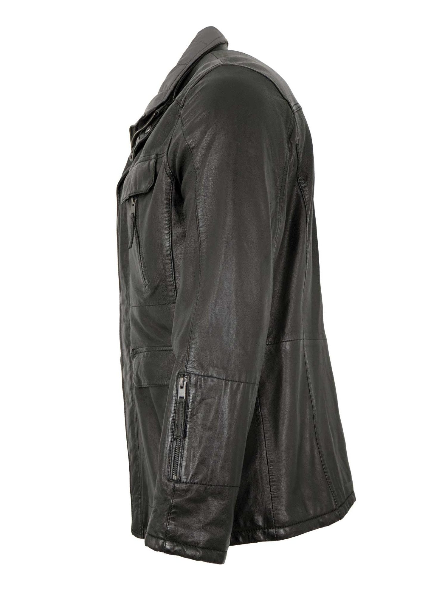 Lederjacken24 Lederjacke Salmon-6 Herren Lederjacke Longjacke Lammnappa schwarz