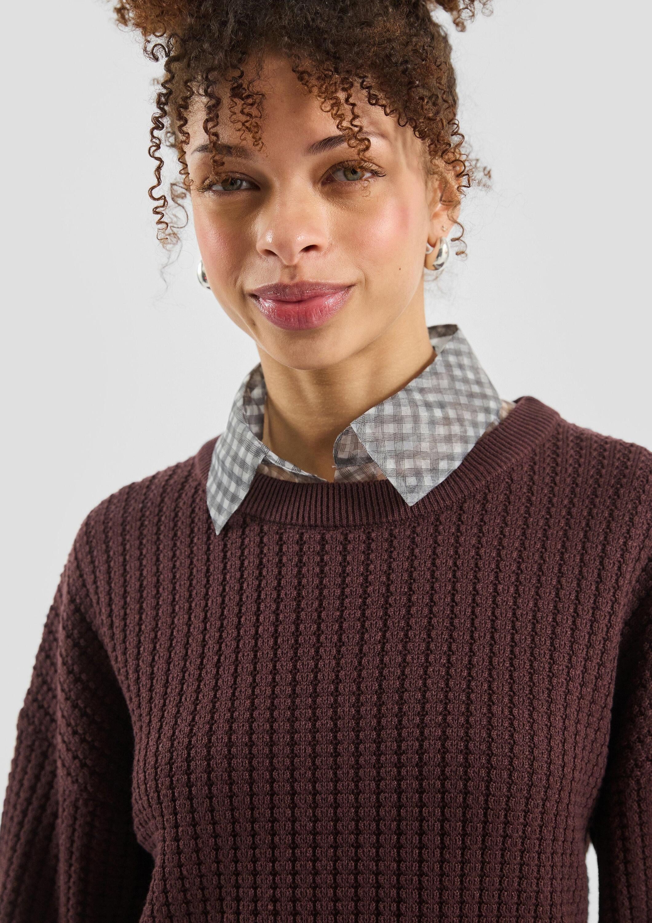 QS Longpullover Strickpullover Strukturierter Pullover