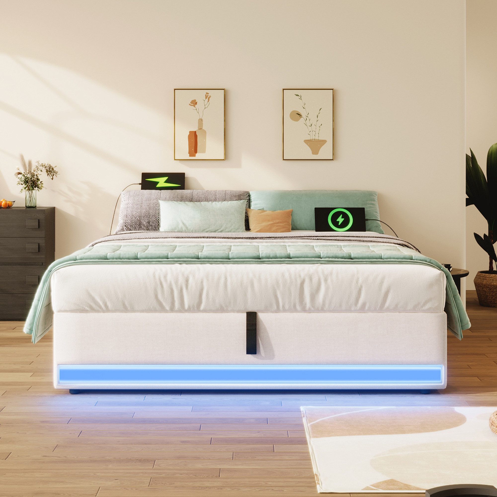 TavilaEcon Boxspringbett Polsterbett, Fernbedienbare LED-Leiste, mit USB un günstig online kaufen