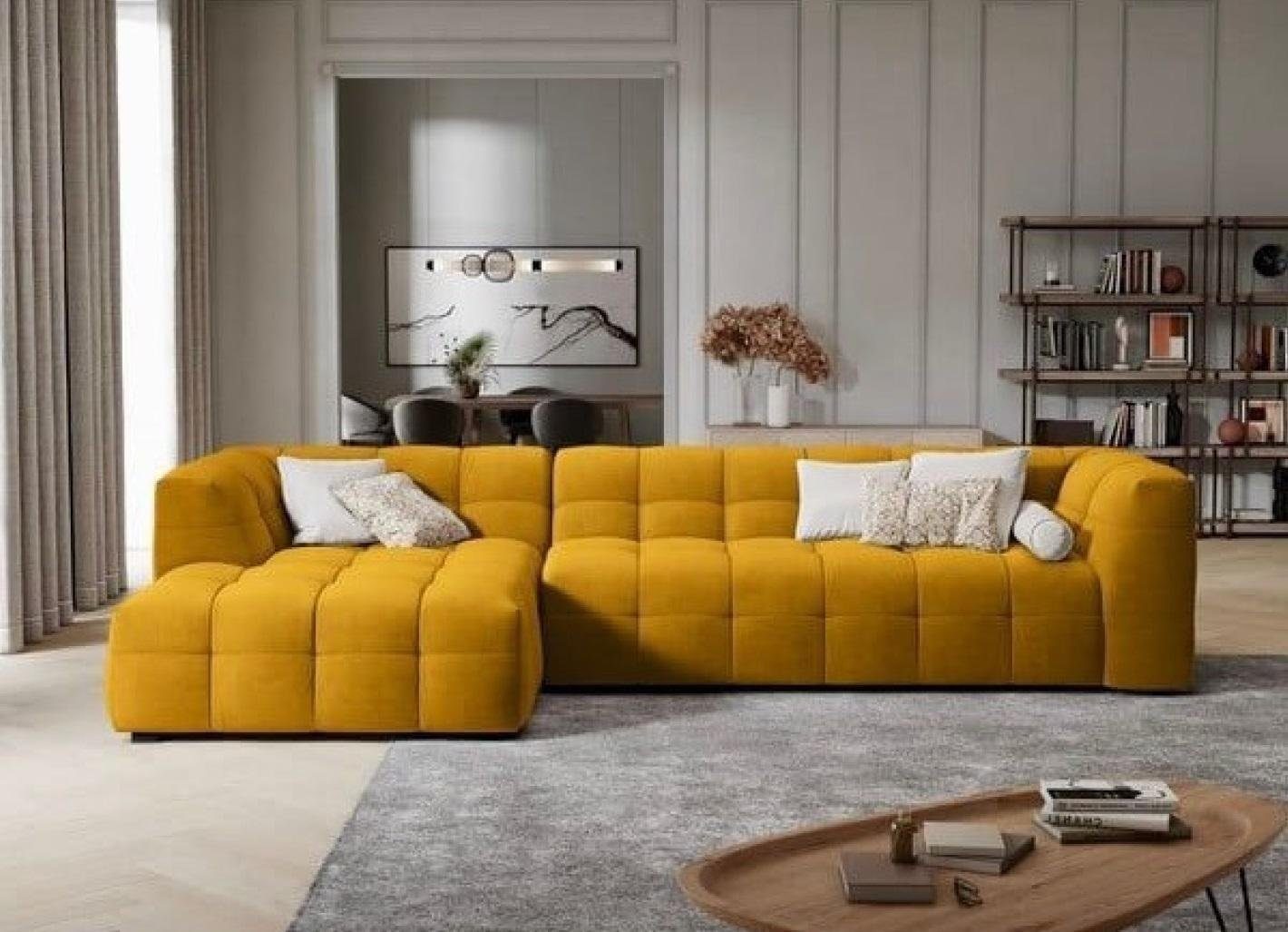 JVmoebel Ecksofa Ecksofa L-Form Sofa Couch Design Polster Modern Textil Sitzpolster Gelb