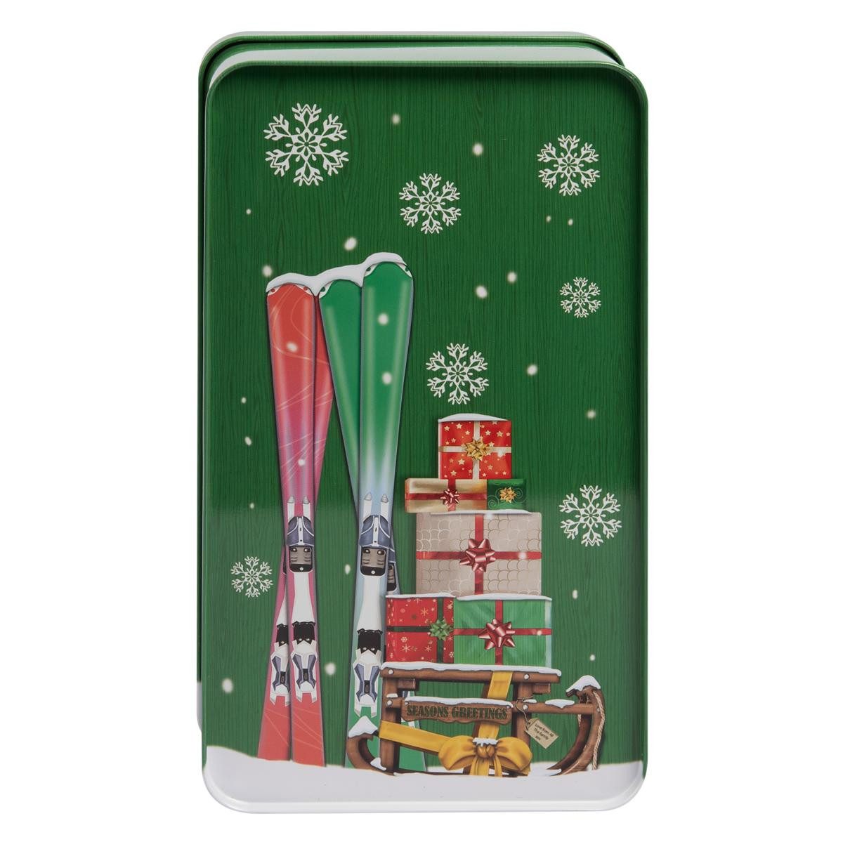 POWERHAUS24 Keksdose Blechdose weihnachtliche Haustür ca. 20,5 x 12 cm, Blech, (Einzelartikel)