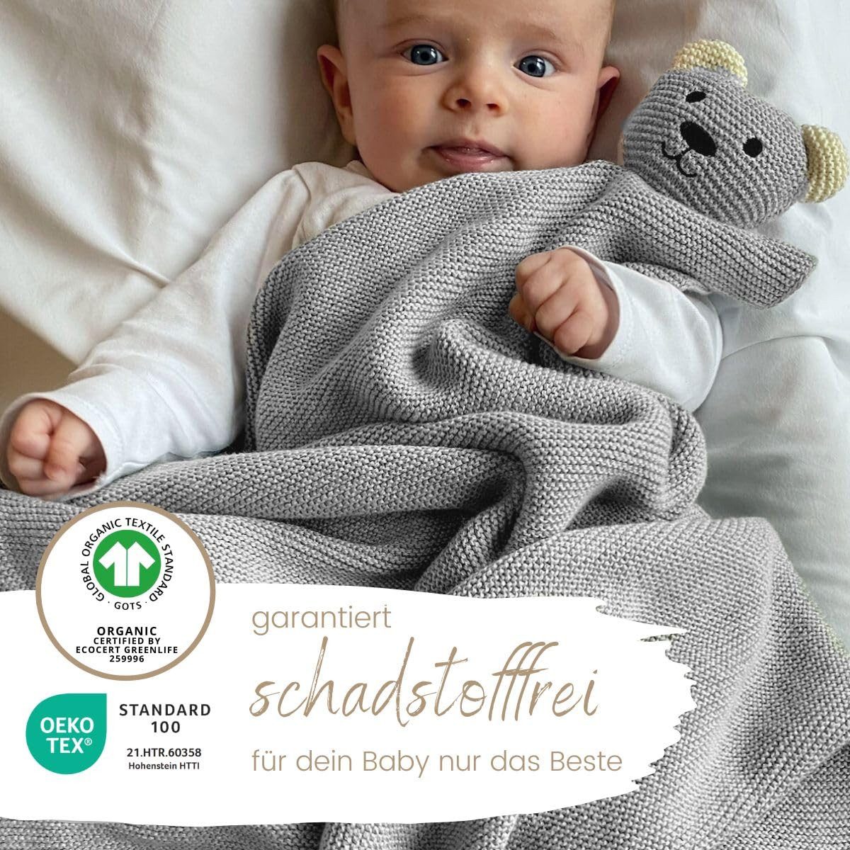 Babydecke DIKOS® Babydecke SCHMUSE-Bär Baby Geschenk Mädchen Junge Geschenkset, DIKOS, Geschenk zur Geburt, PREMIUM Qualität, 100 % BIO Baumwolle, nachhaltig