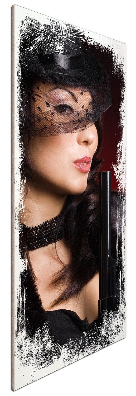 Wallario Holzbild, Lady in Black - Sexy Dame mit gefährlichem Charme, in verschiedenen Ausführungen