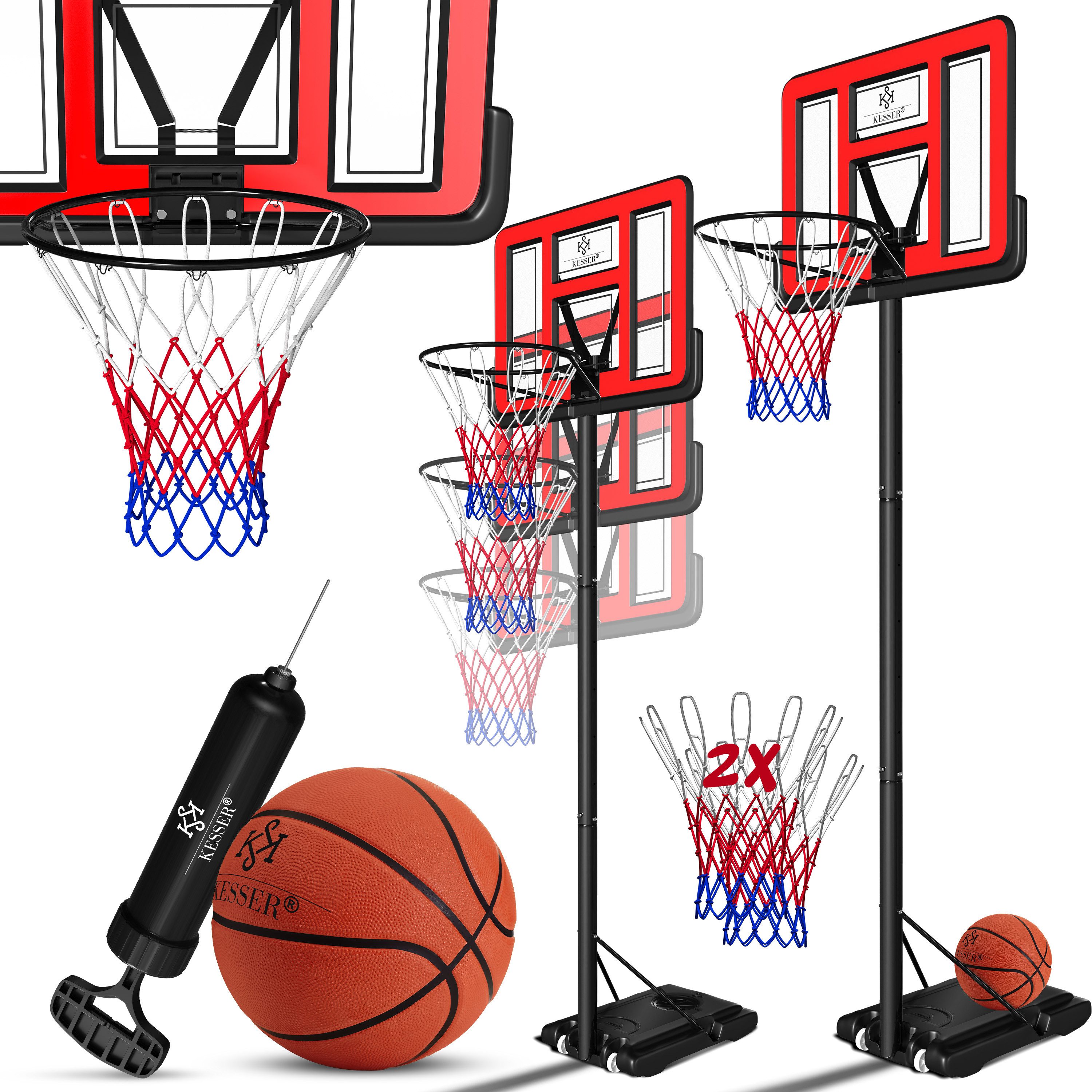 KESSER Basketballkorb, Basketballkorb Premium mit Ständer Rollen Inkl. Basketball