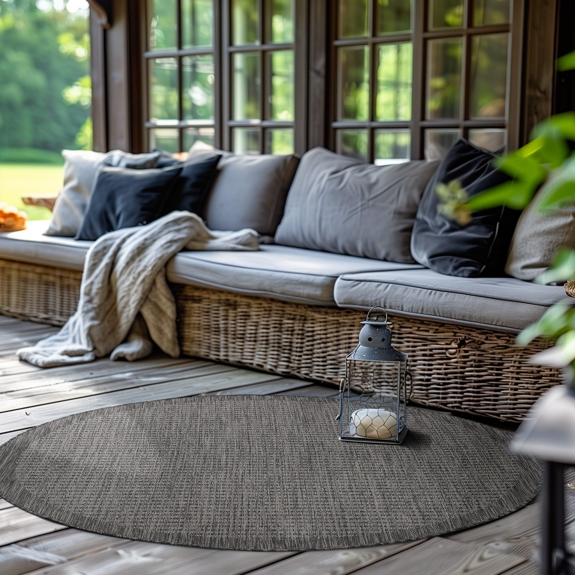 SIMPEX24 Outdoorteppich Unicolor, Rund, Höhe: 3 mm, Teppich Wetterfest Waschbar Balkon, Garten, Terrasse und Küchenteppich