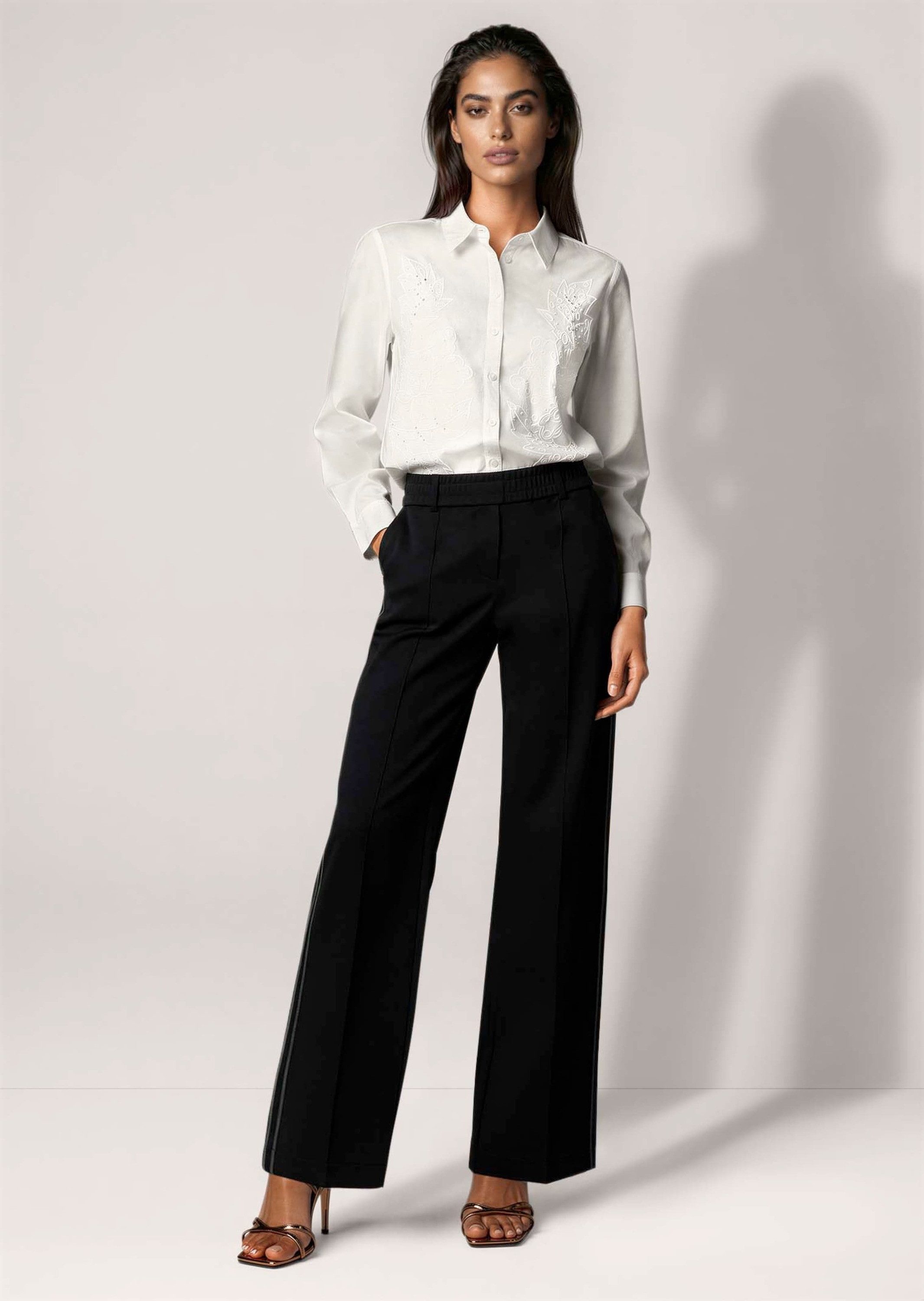 MADELEINE Jerseyhose Elegante Hose mit Galonstreifen Gerade, weite Beinform mit streckender Teilungsnaht