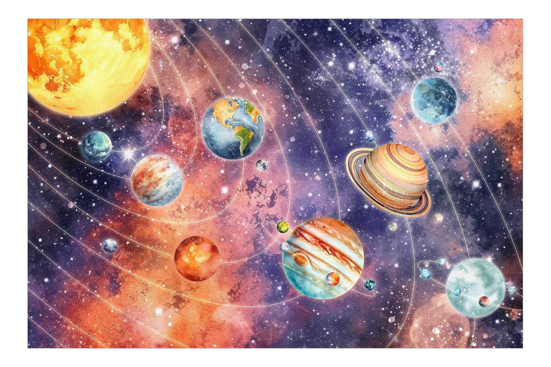 Bilderdepot24 Kindertapete Sonnensystem Aquarell Illustration Kinder Weltal günstig online kaufen