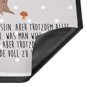 Fußmatte 60 x 90 cm Igel Federschmuck - Grau Pastell - Geschenk, Tiere, Waldti, Mr. & Mrs. Panda, Höhe: 0.3 mm, Rutschfester Halt