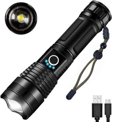 AKKEE LED Taschenlampe Taschenlampe LED Aufladbar Taschenlampen Batteriebetrieben USB (1-St., 5 Lichtmodi, Zoombar), Wasserdicht Flashlight Torch für Outdoor Camping