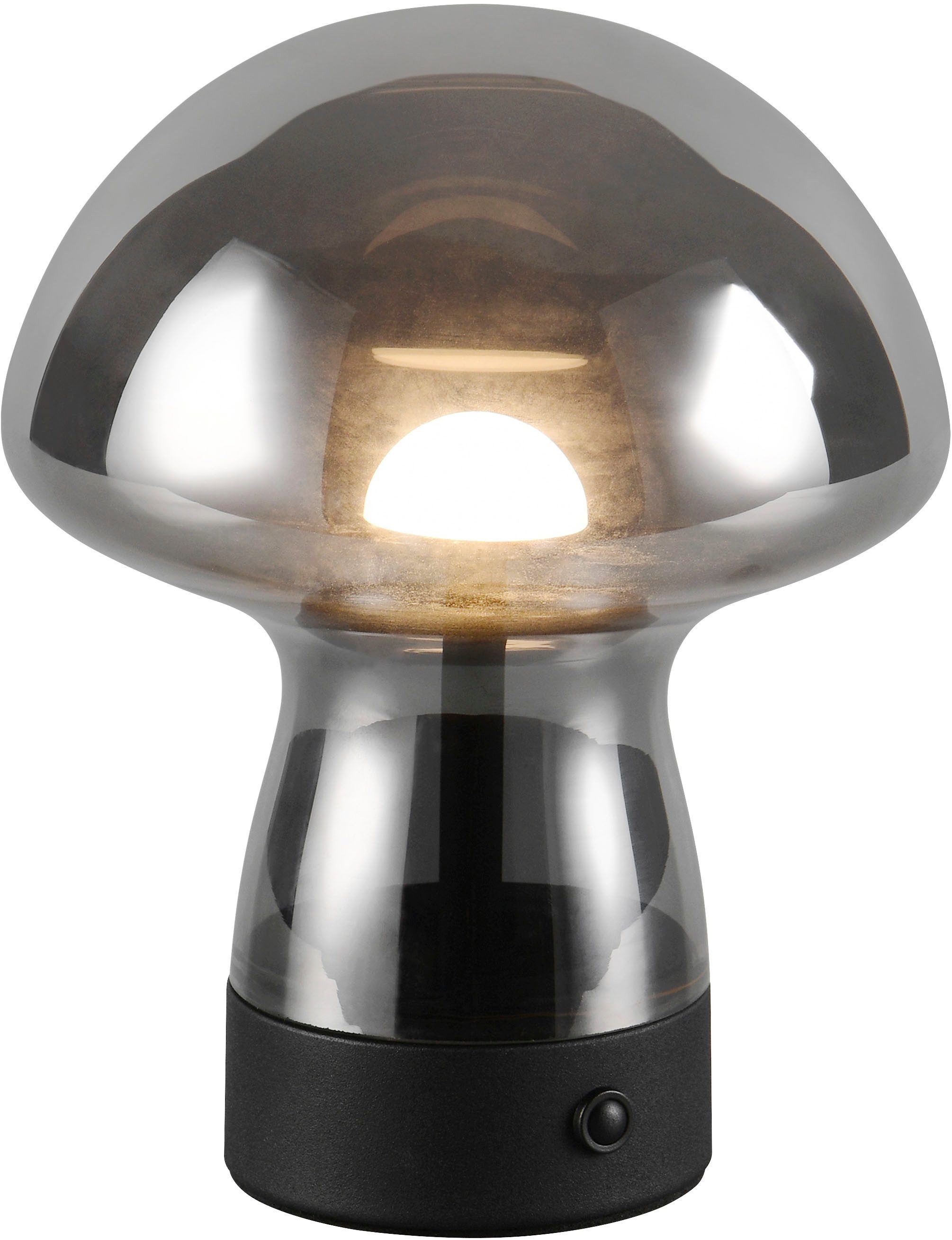 Reality Leuchten LED Tischleuchte DOOLEY, Akku LED Tischlampe aus Glas, Höhe 18 cm Ø 14cm, IP20 1,5W LED, Dimmfunktion, USB-Ladefunktion, mehrere Helligkeitsstufen, LED fest integriert, Warmweiß, 140 Lumen 3000K warmweiß, Touchdimmer, USB-Ladeanschluss