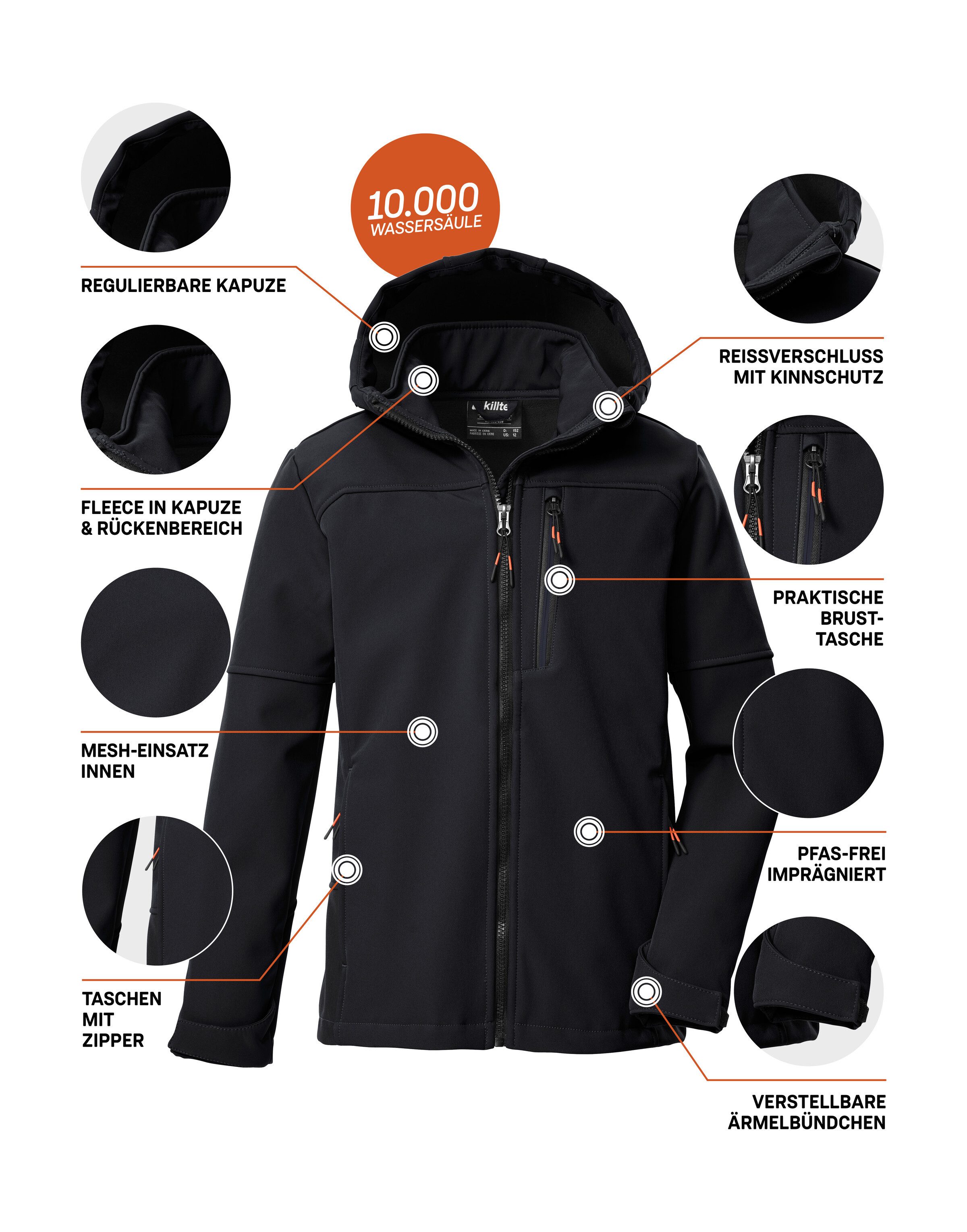 Killtec Softshelljacke KOW 226 BYS SFTSHLL JCKT Wind- und wasserabweisende Kinder-Softshelljacke, Fleece, Reflektoren