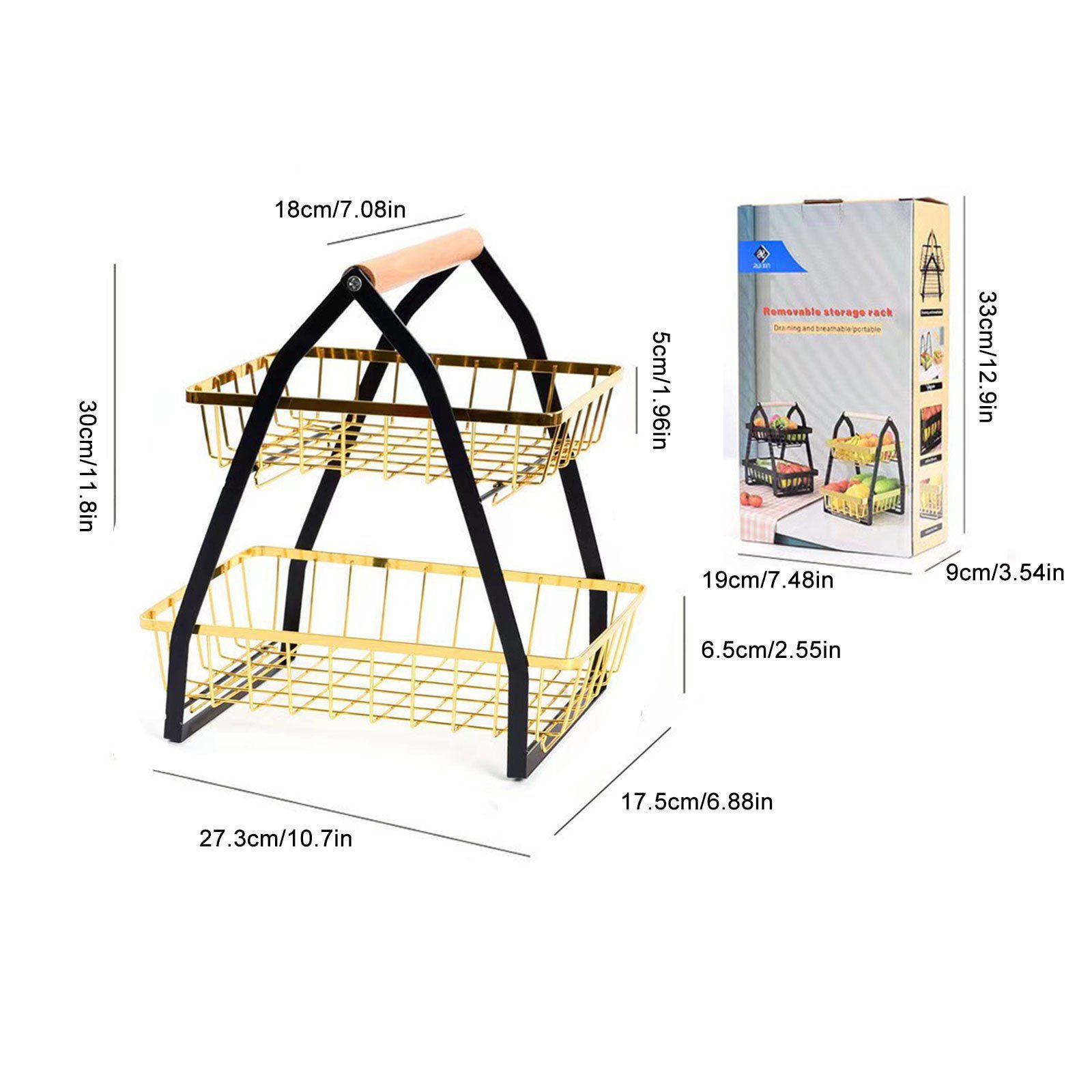 Brot Gemüse Obst 2 für Gold Etagen Snacks Obstständer Geschirrständer Metall, Obstschale Aufbewahrung REDOM Stehend Obstkorb Eckregal Küche Etagere Ständer