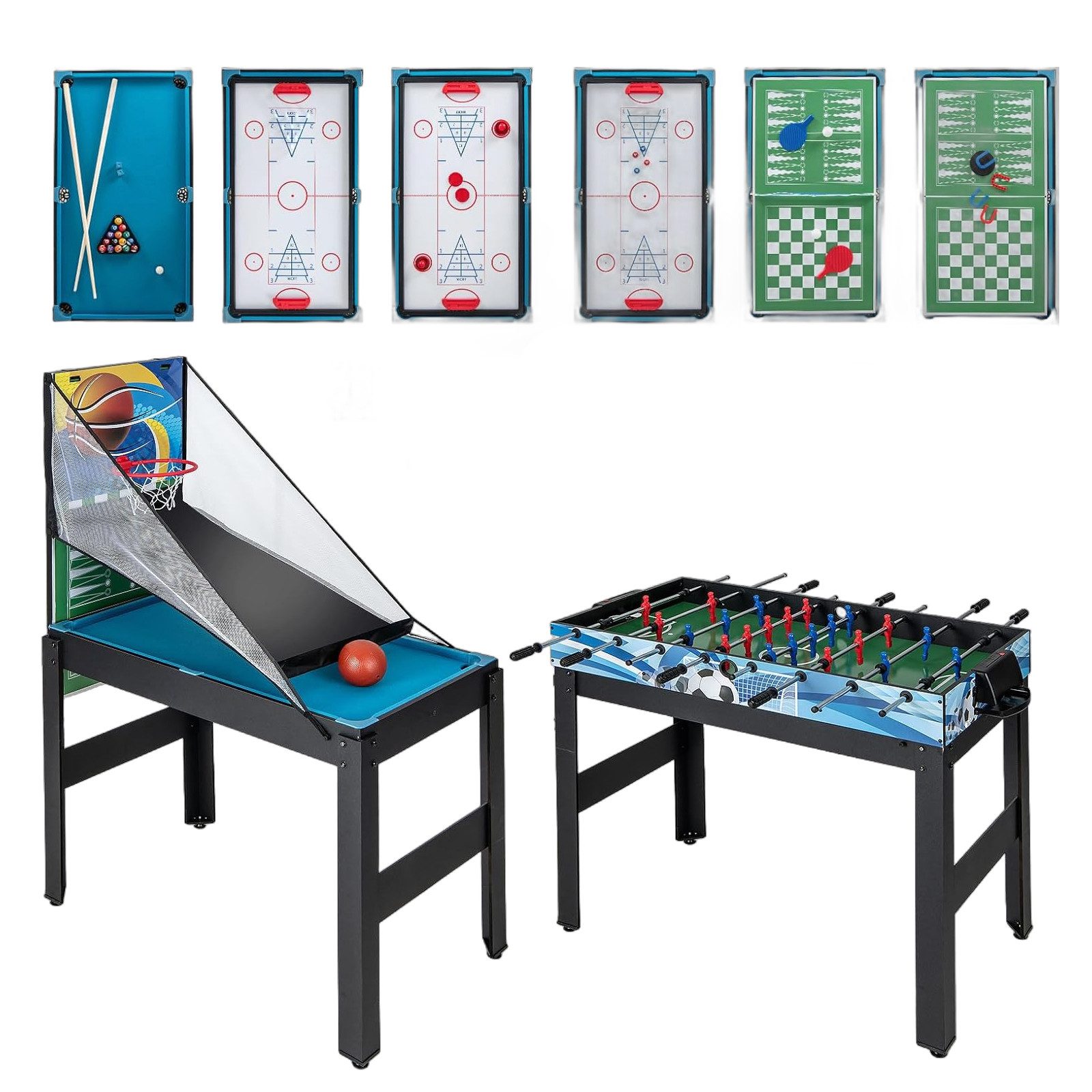 COSTWAY Kickertisch 15 in 1, Spieltisch Multifunktionstisch 109x105x90,5cm