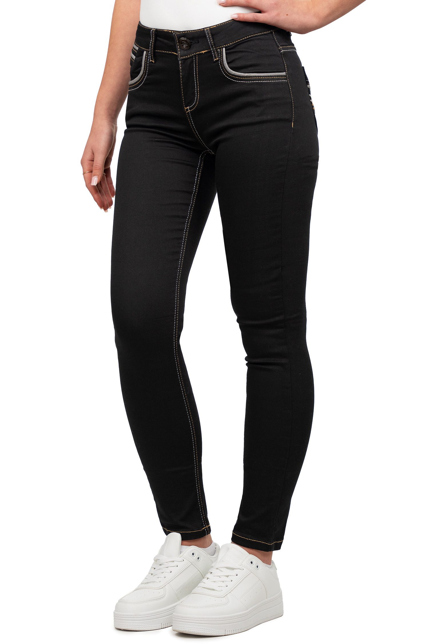 Cipo & Baxx 5-Pocket-Jeans Low Waist Hose BA-WD256 (1-tlg) Stonewashed mit Farbigen Nähten in Casual