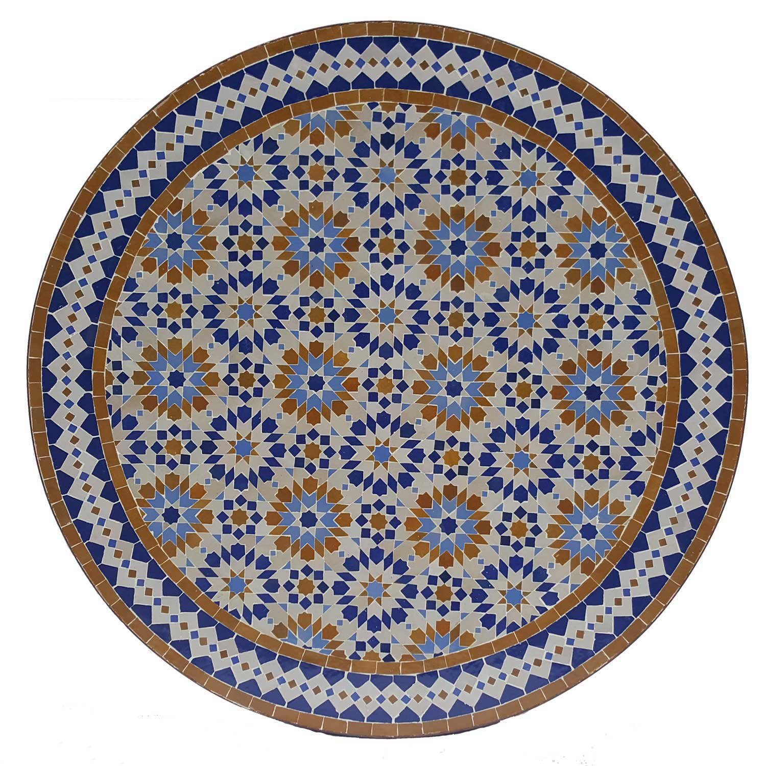 Casa Moro Gartentisch Mosaiktisch D120 Ankabut Braun Blau rund Mosaik Esstisch (Terrasse Garten Esszimmer Tisch), Kunsthandwerk aus Marokko