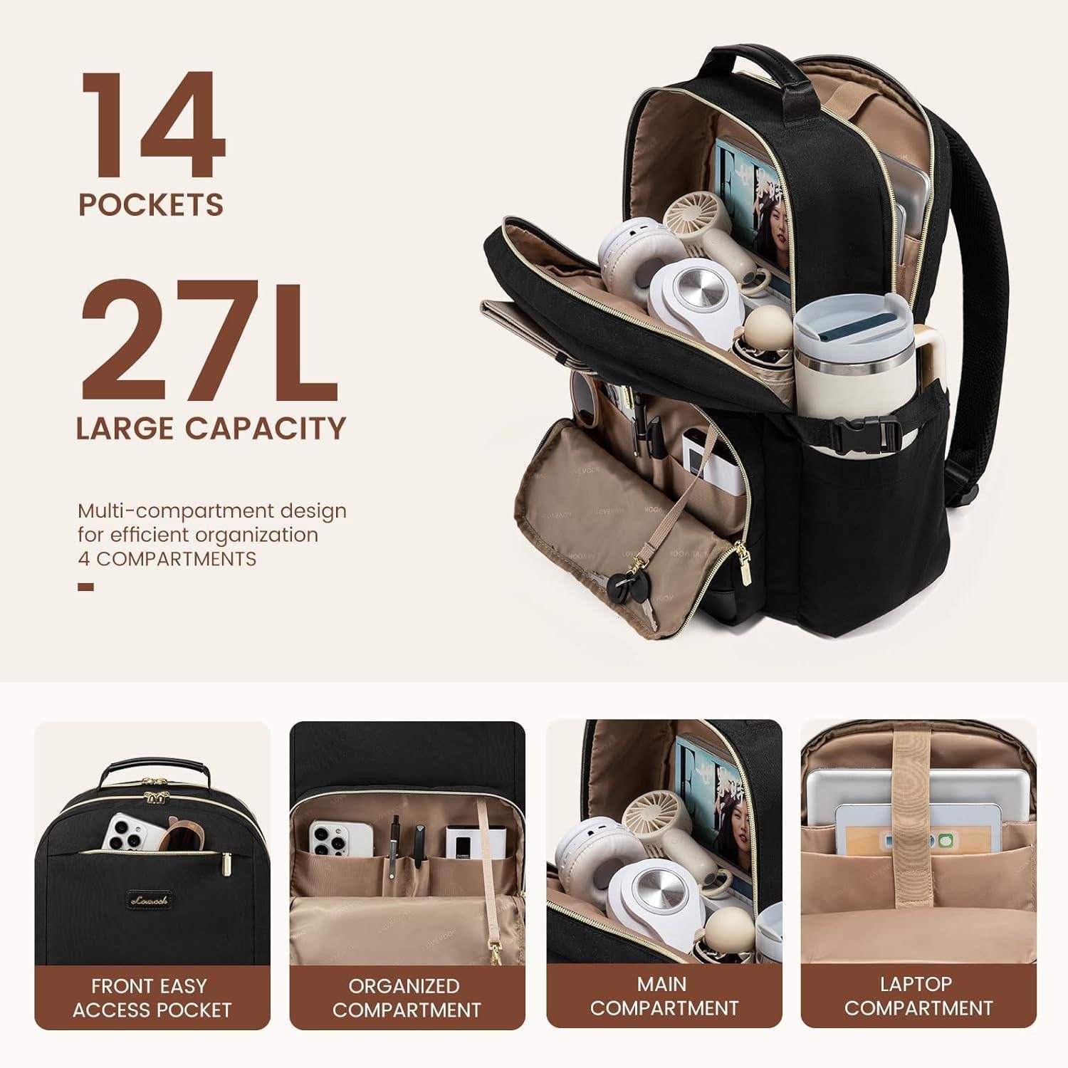 LuxusKollektion Laptoprucksack Rucksack Damen Laptop Schulrucksack Flaschenfach Uni Schwarz 18 zoll