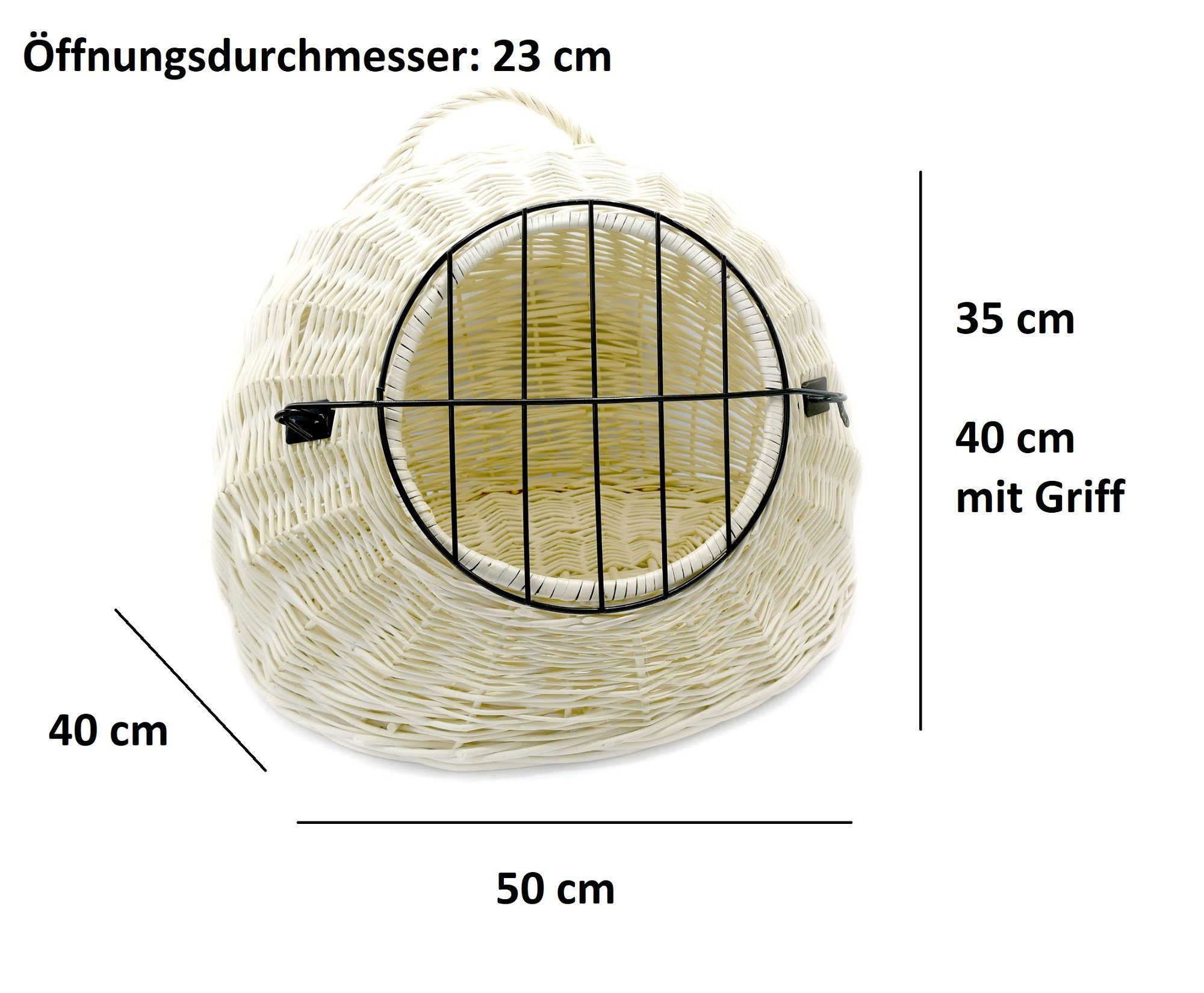MyBer® Tiertransportbox Haustierbett Transportbox Katze Hund Höhle Korb aus Weide weiß, Weide geflochten mit Griff Handarbeit 50/40/40cm K5-583-W
