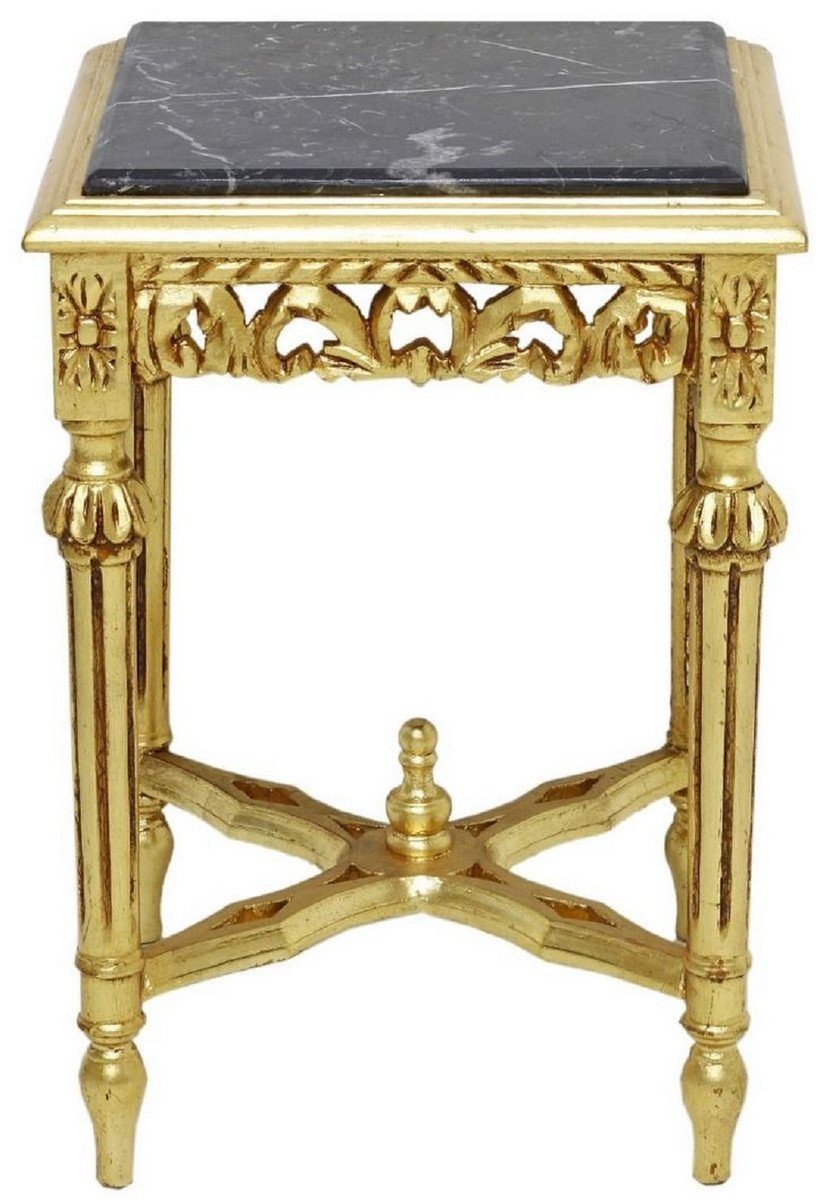 Casa Padrino Beistelltisch Barock Marmorplatte - Tisch / - Massivholz Barock Schwarz mit Gold Prunkvoller Möbel Beistelltisch