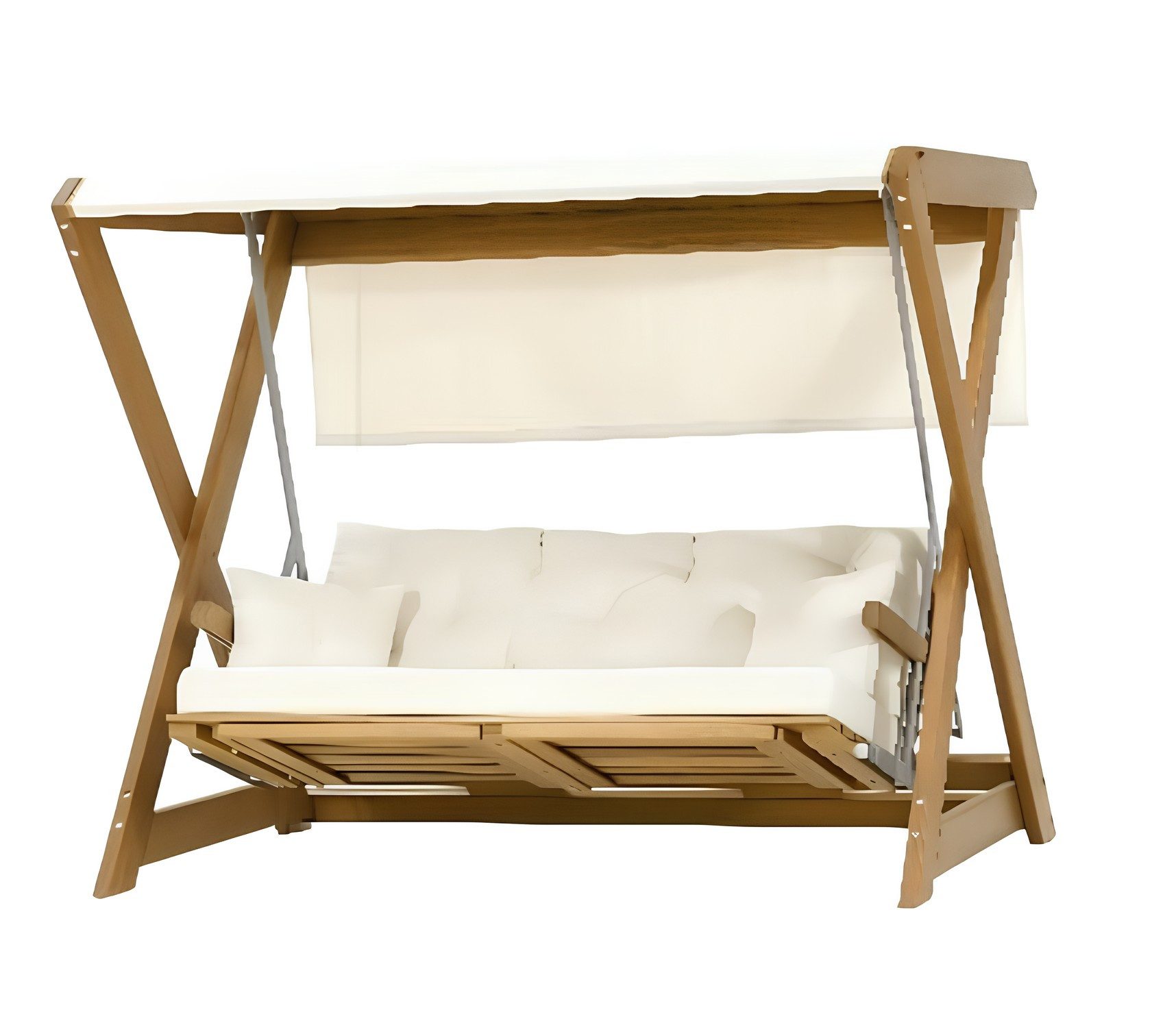 Xlmoebel Hollywoodschaukel Bequeme Gartenschaukel im modernen Stil mit Holzrahmen in Weiß, 3-Sitzer, Schwingfunktion, verstellbare Kissen, 3 tlg., Made in Europa