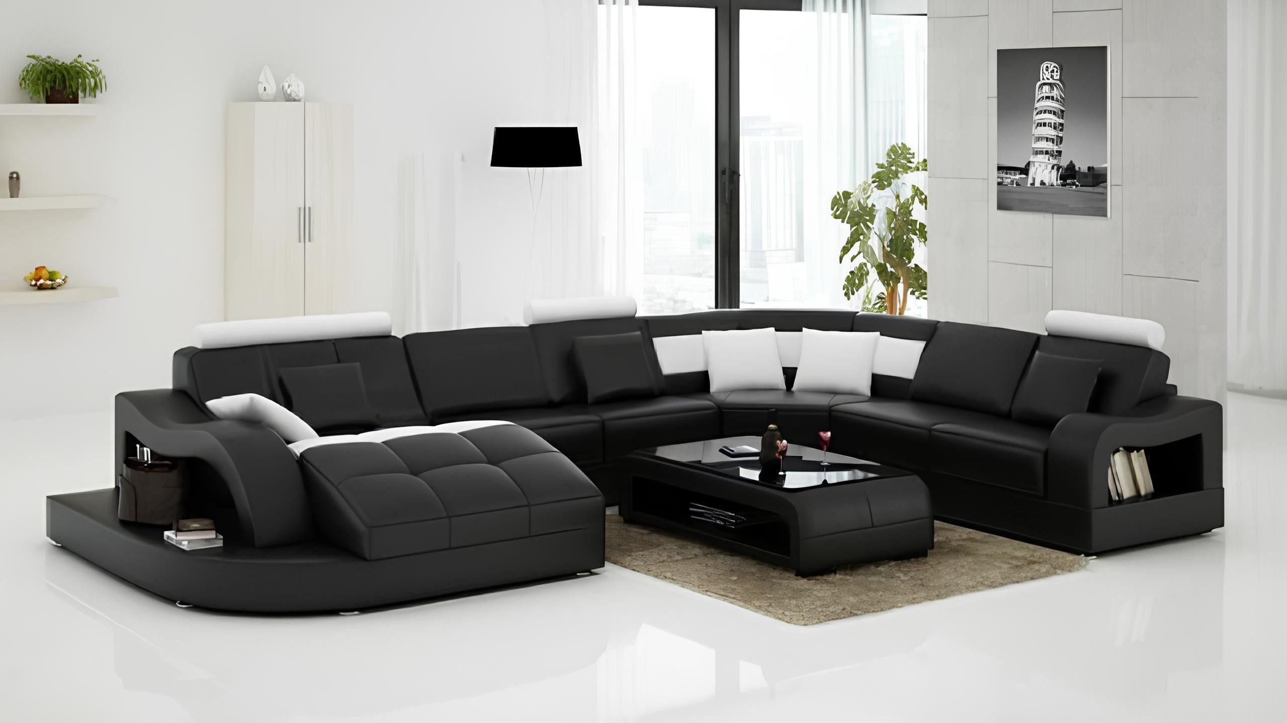 Xlmoebel Wohnlandschaft Designer Ecksofa aus Leder mit Liegefunktion und USB-Anschlüssen, Hergestellt in Europa