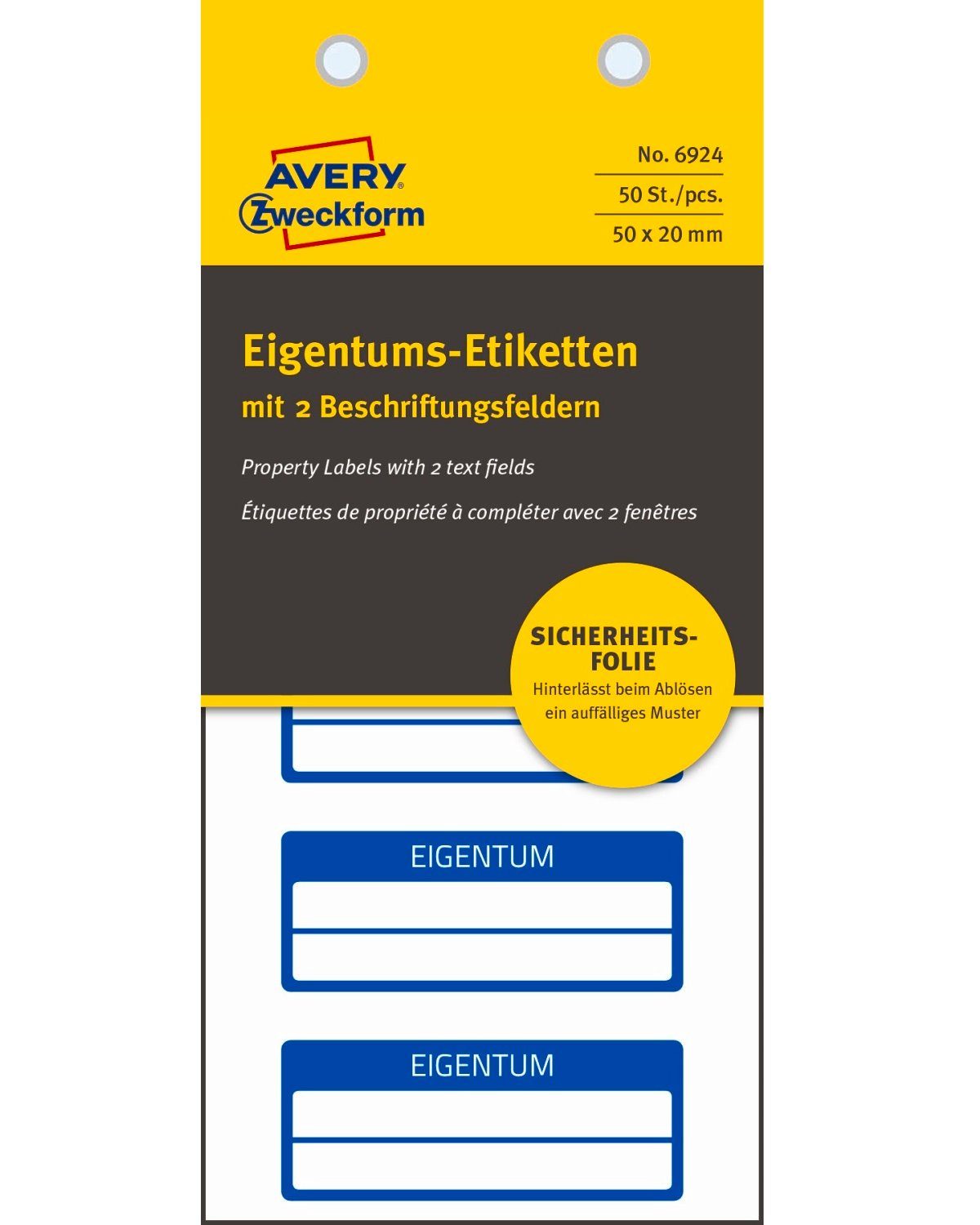 Avery zweckform etiketten 50x eigentums etiketten mit 2 feldern 50x20mm
