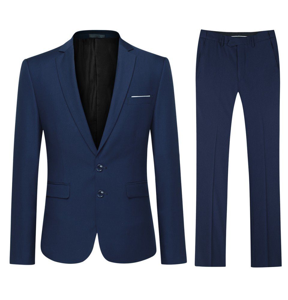 Allthemen Anzug XY05-2P (2 tlg, Sakko & Hose) 2 teiliger Herrenanzug im Slim Fit Navyblau