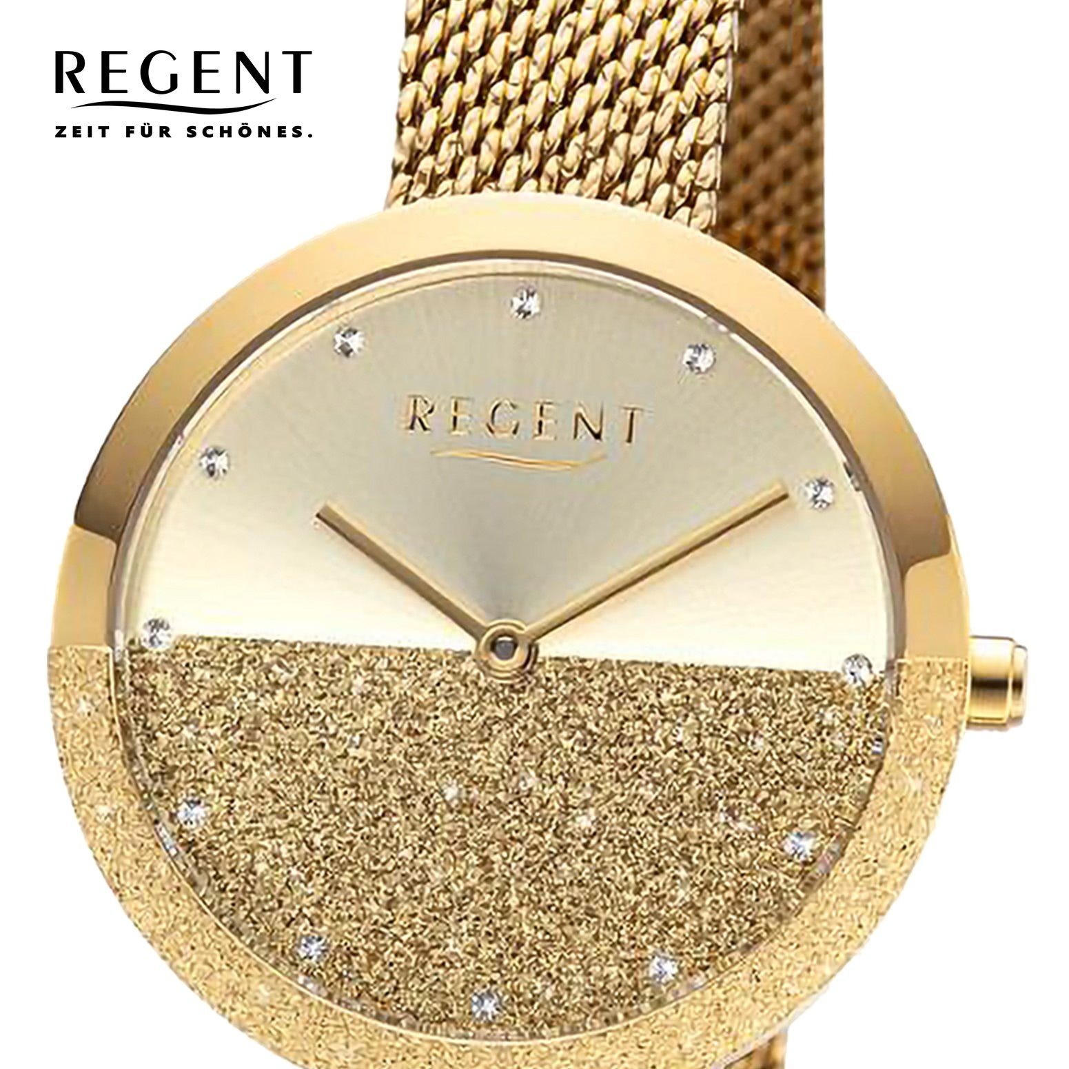 Armbanduhr Analog, Damen Armbanduhr Damen groß Quarzuhr Metallarmband rund, extra Regent Regent 32mm), (ca.