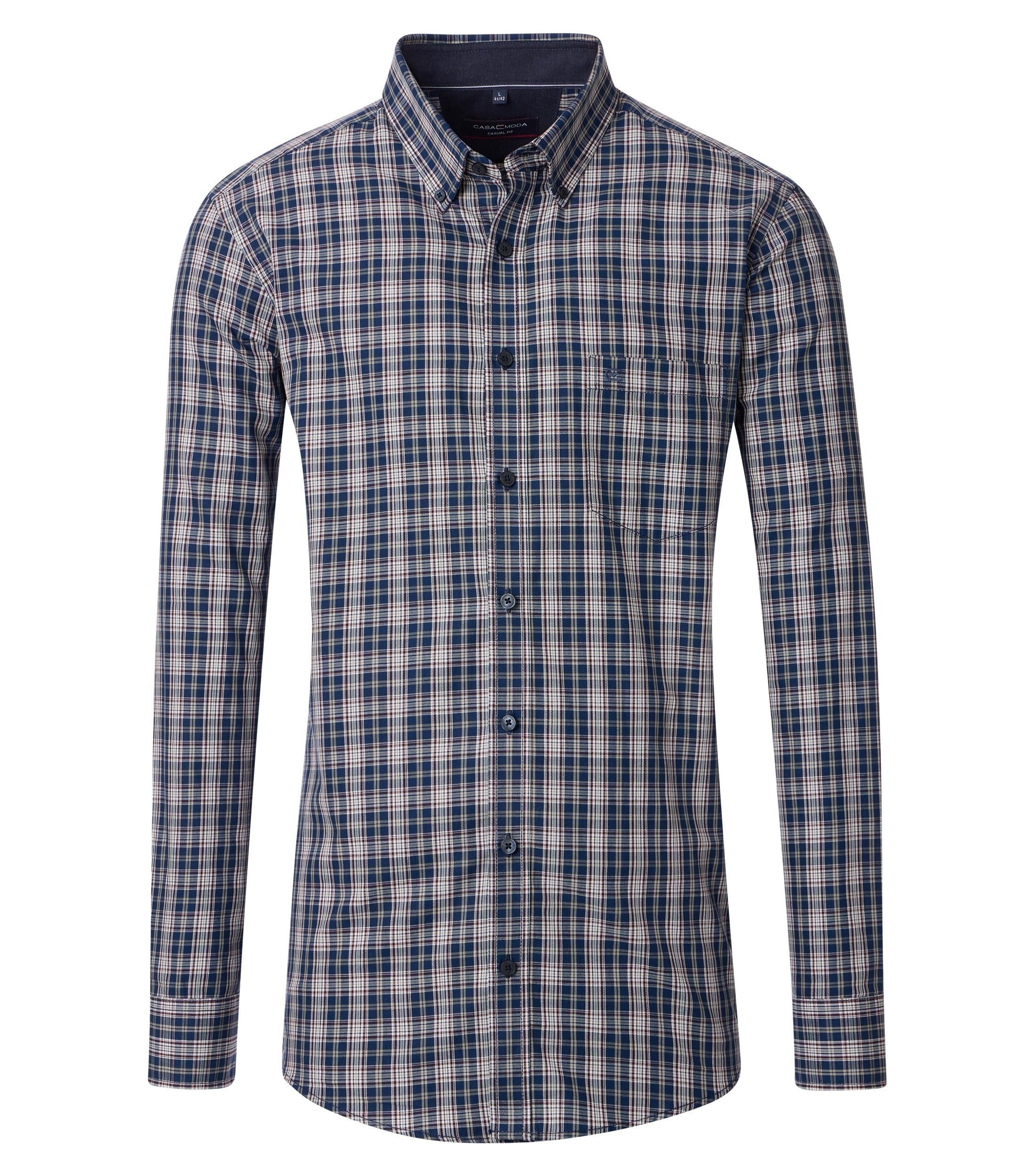 Langarmhemd CASAMODA Herren Freizeithemd Langarm Button-Down Blau kariert