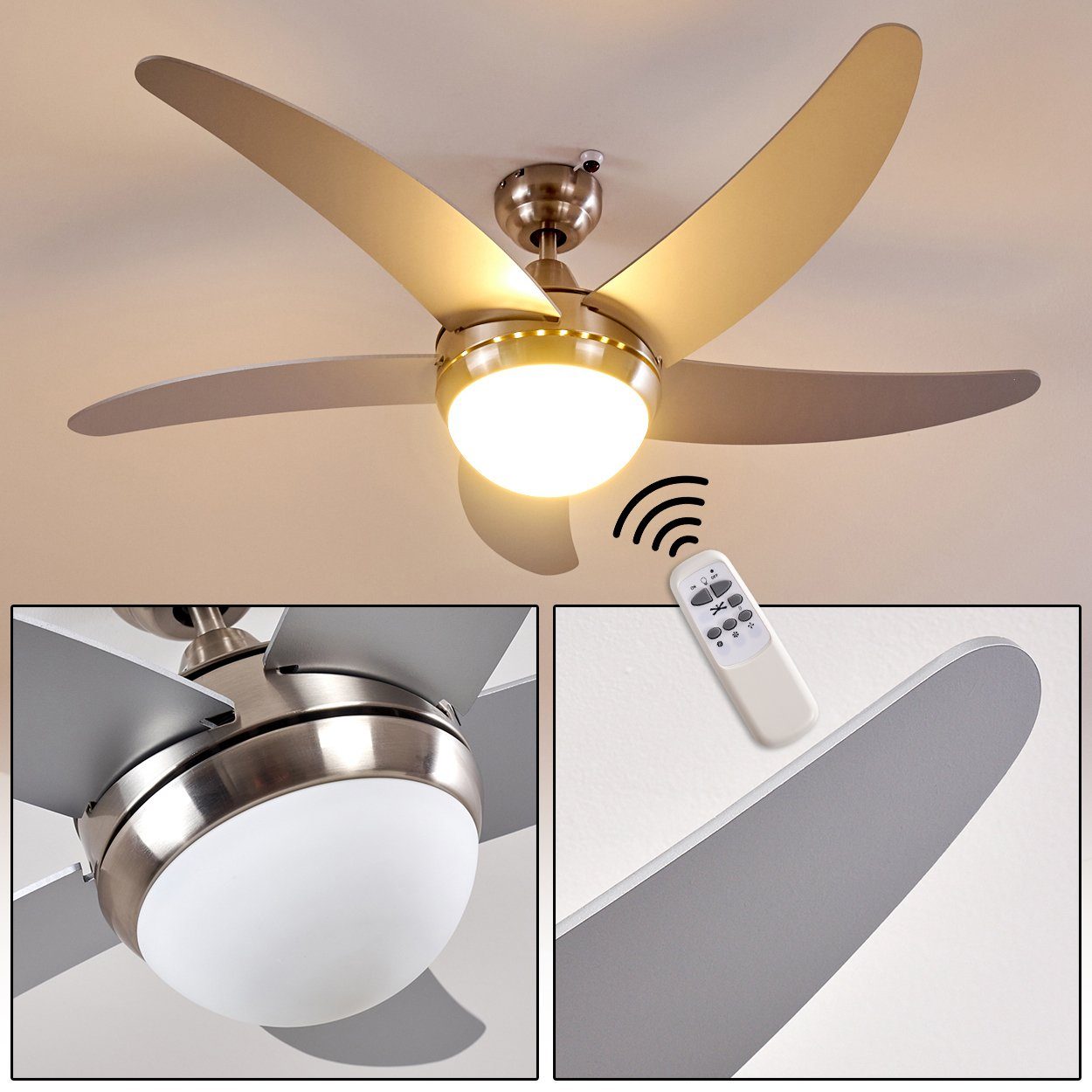 hofstein Deckenventilator »Quarto« Deckenventilator aus Metall/Holz/Glas günstig online kaufen