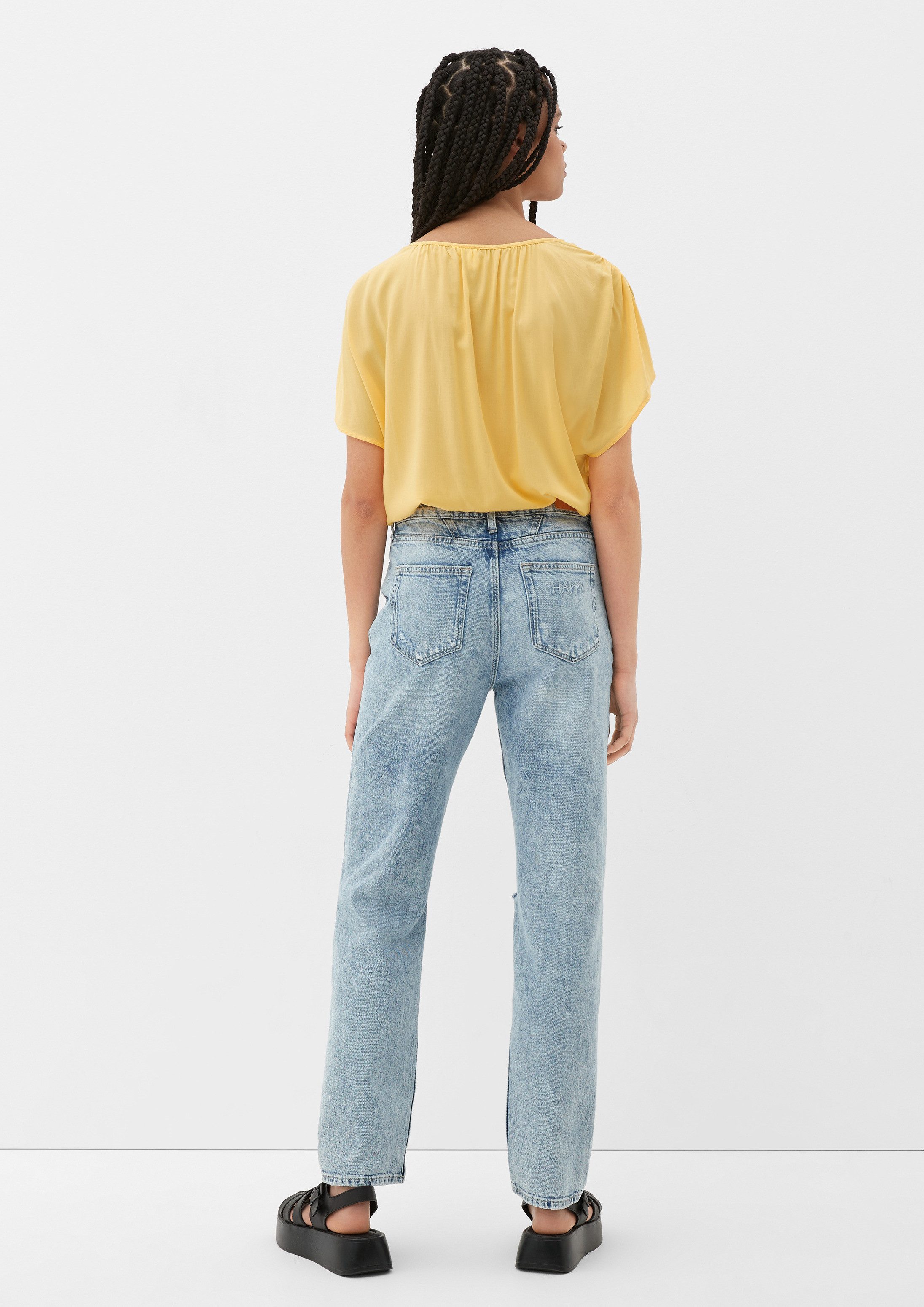 QS Kurzarmbluse Bluse Viskosebluse mit Raffung