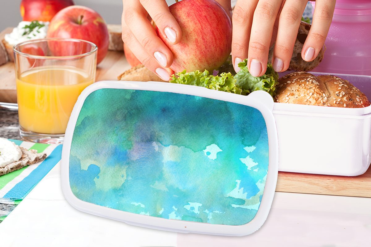 für Blau, Kunststoff, und Aquarell (2-tlg), Brotbox Brotdose, Grün Lunchbox Jungs Erwachsene, MuchoWow Mädchen für - Kinder - weiß und