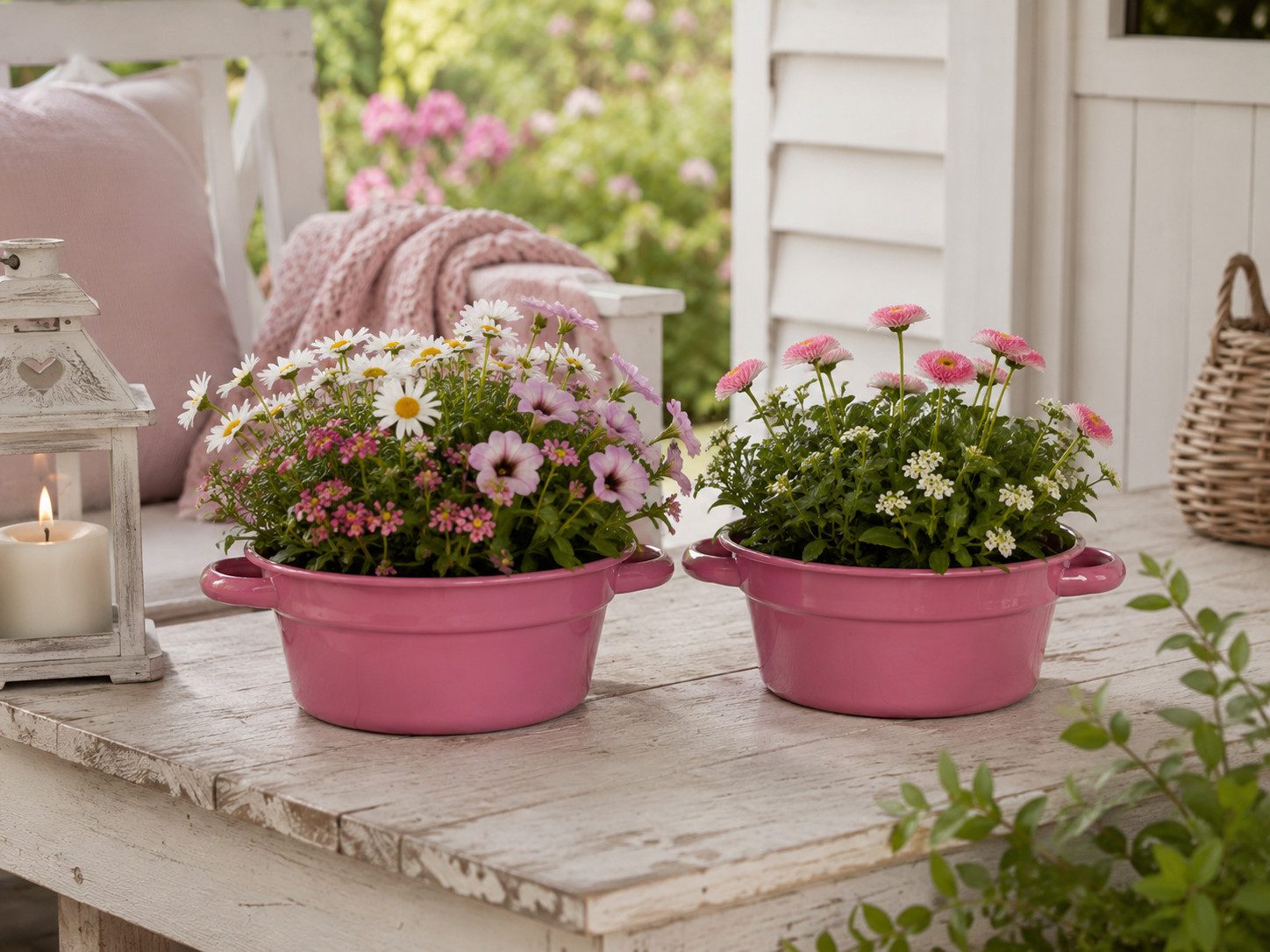 finehomegarden Pflanzschale Dekoschale 2er-Set aus Metall mit Henkel Pink Ø 21,5cm H10,5cm Schale (Set, 2 St., 2er- Set), Pflanzschale, Aufbewahrungsschale & Wohndeko