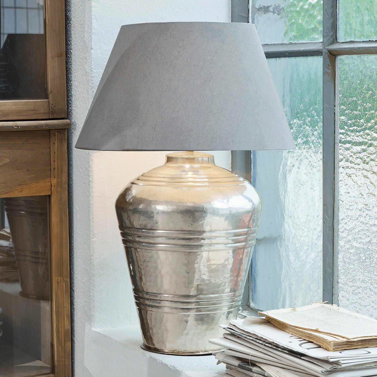 Mirabeau Tischleuchte Tischlampe Sybell grau/antiksilber günstig online kaufen