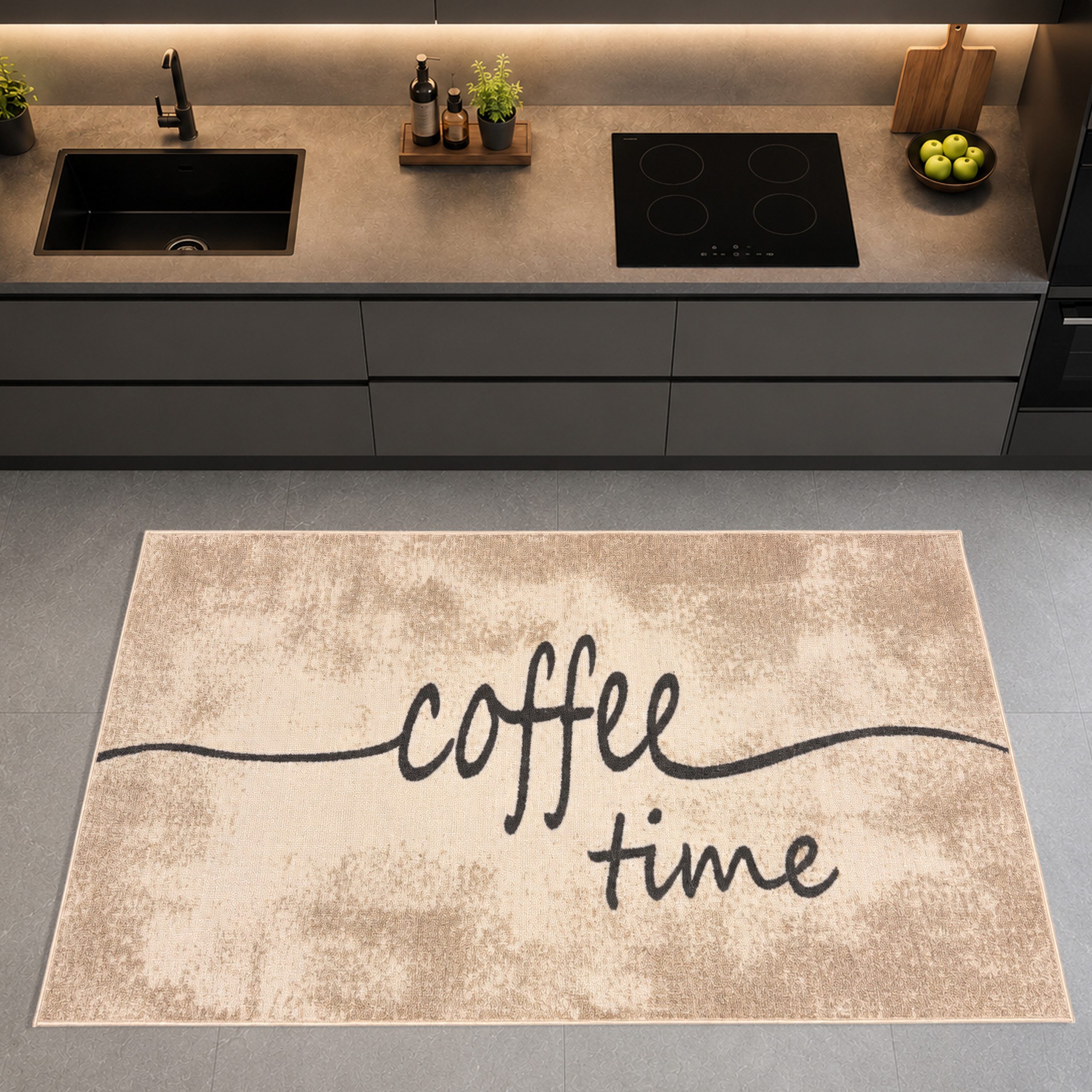 TeppichHome24 Teppich Robsuter Küchenläufer, rechteckig, Höhe: 4 mm, grafisches Küchenmotiv, gummierte rutschfeste Rückseite