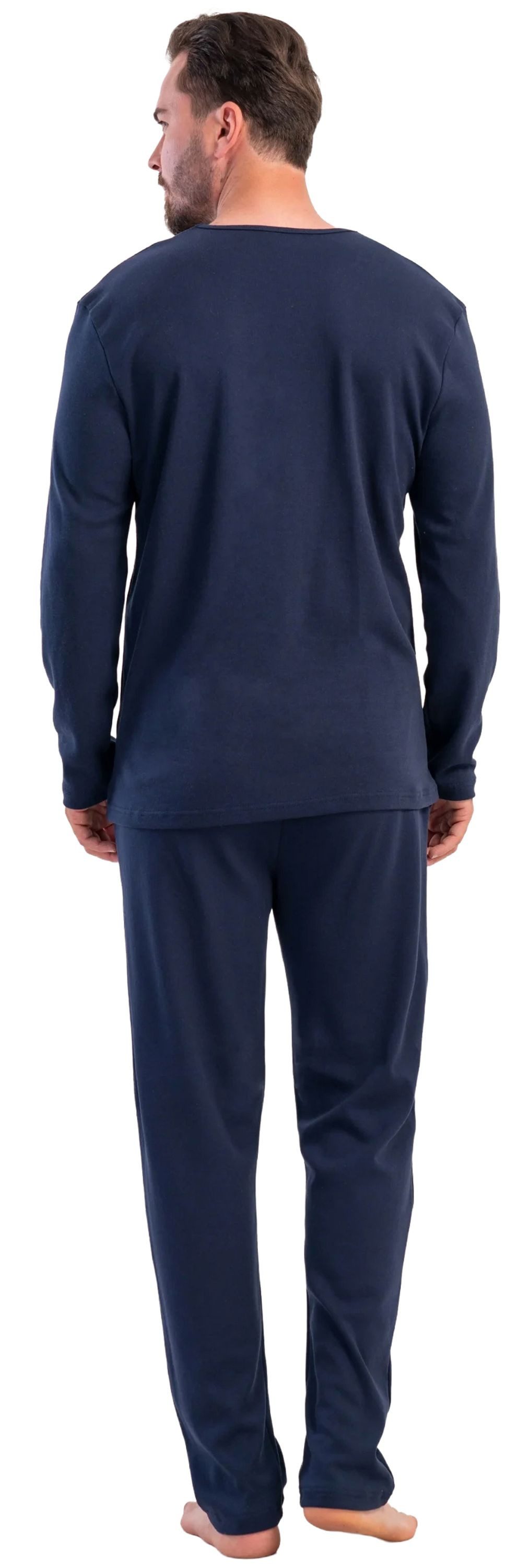 Vienetta Schlafanzug Man (Set, 2 tlg., 2-teilig) Herren Pyjama lang Interlock Langarm Baumwolle